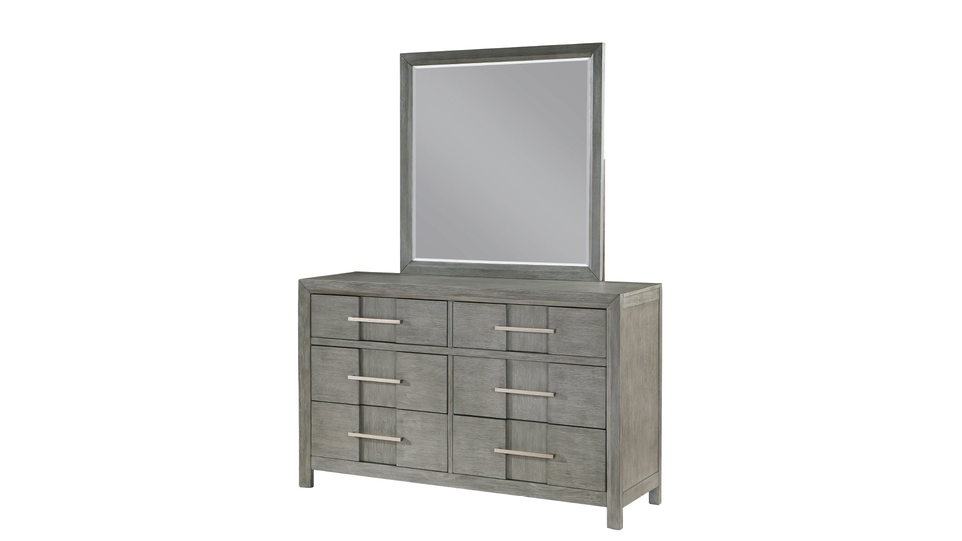 Modern Style 6 Drawer Dresser Silver Coated Metal Handles Made With Wood In Gray Color Gray Bedroom Contemporary,Modern Solid Wood Mdf Wood