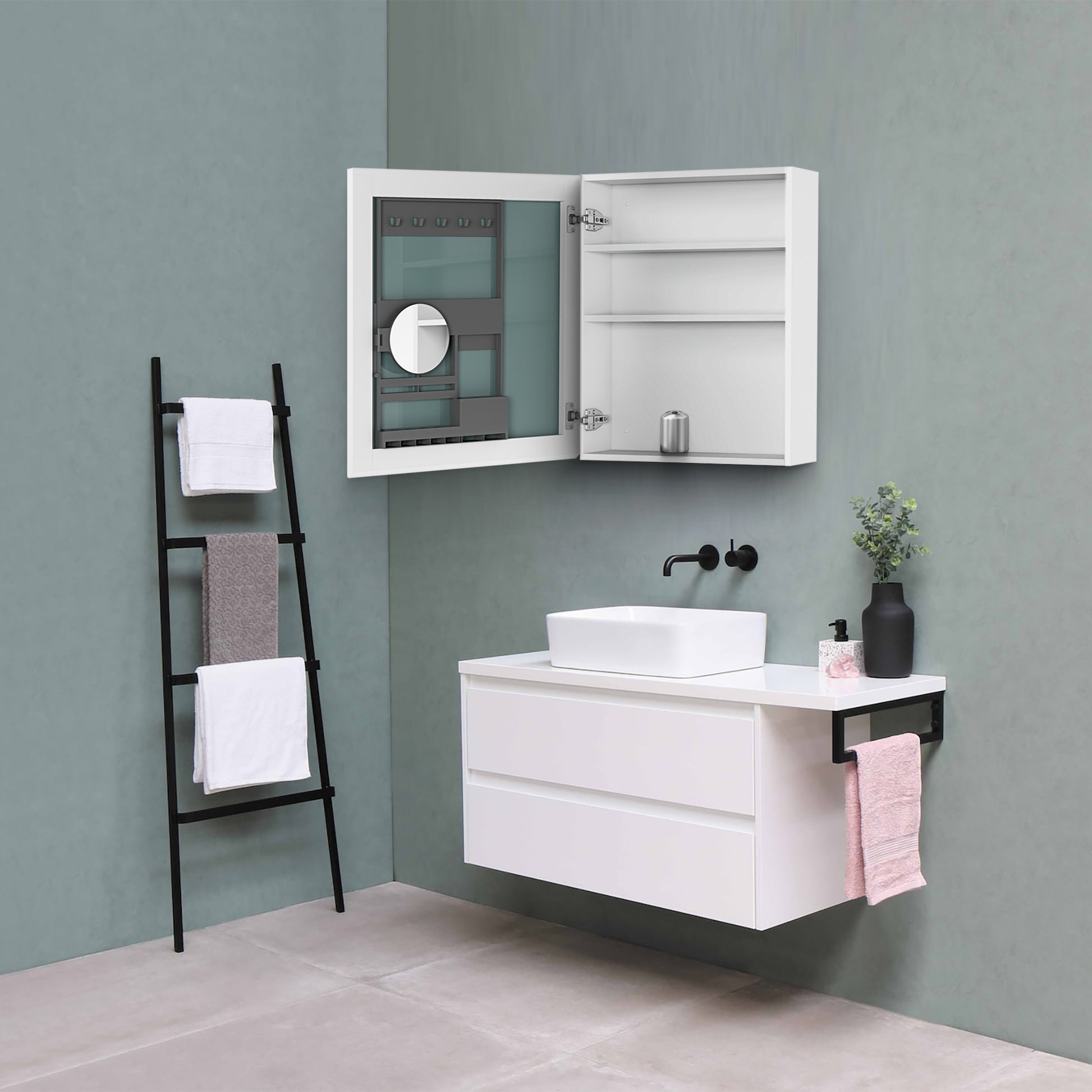 24" W X 26" H Single Door Bathroom Medicine Cabinet With Mirror, Recessed Or Surface Mount Bathroom Wall Cabinet, Beveled Edges,Silver White Engineered Wood