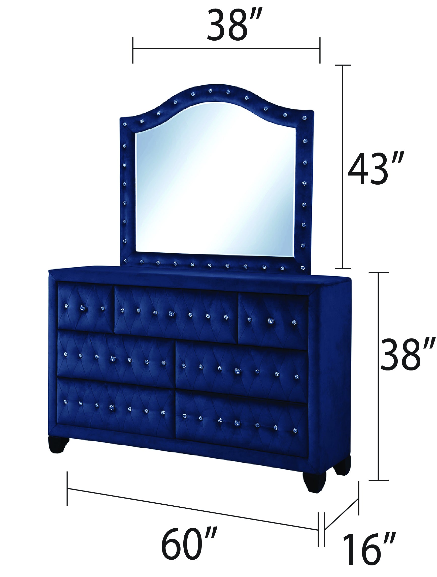 Maya Modern Style Crystal Tufted King 5Pc Bed Room Set Made With Wood In Blue Box Spring Not Required King Blue Wood 5 Piece Set Bedroom Bed Included,Chest Included,Dresser Included,Mirror Included,Nightstand Included Modern Upholstered Tufted Wood