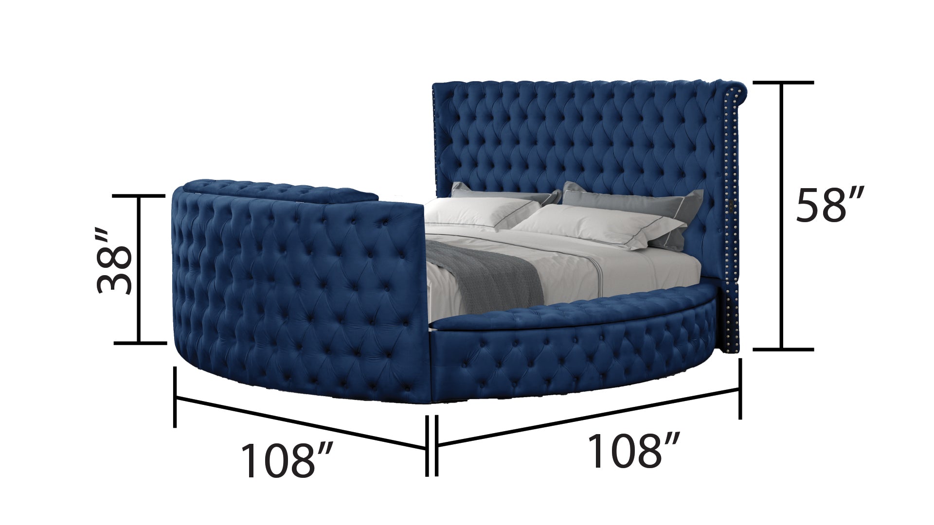 Maya Modern Style Crystal Tufted Queen 5Pc Bed Room Set Made With Wood In Blue Box Spring Not Required Queen Blue Wood 5 Piece Set Bedroom Bed Included,Chest Included,Dresser Included,Mirror Included,Nightstand Included Modern Upholstered Wood