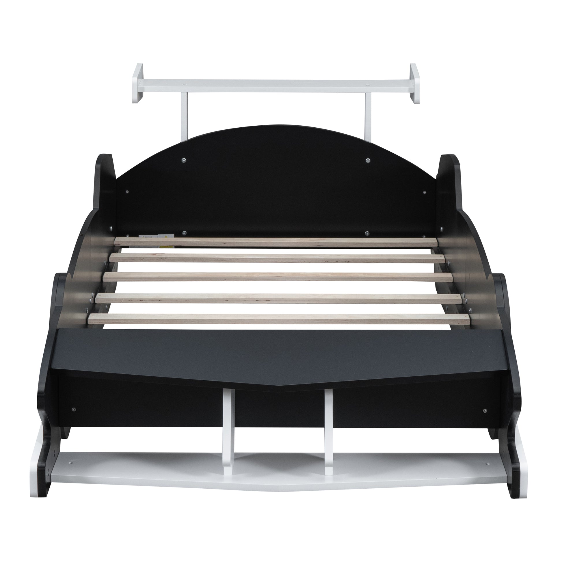 Twin Size Race Car Shaped Platform Bed With Wheels,Black Black Plywood