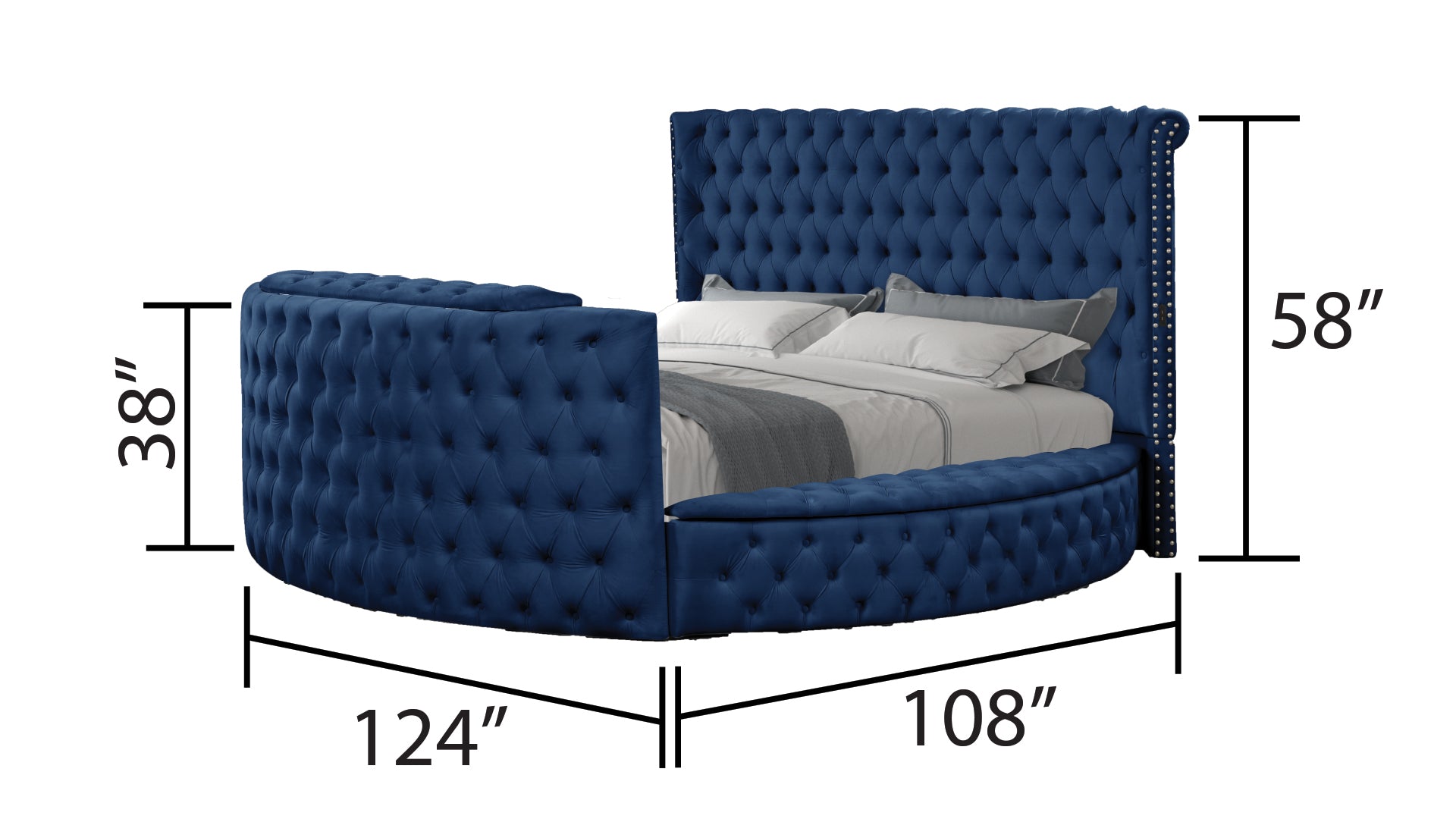 Maya Modern Style Crystal Tufted King Bed Made With Wood In Blue Box Spring Not Required King Blue Wood Bedroom Modern Slat Beds Upholstered Wood