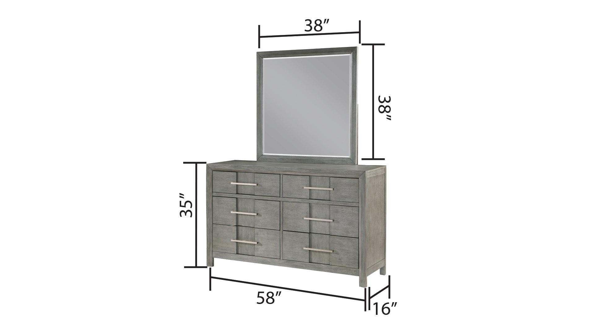 Modern Style 6 Drawer Dresser Silver Coated Metal Handles Made With Wood In Gray Color Gray Bedroom Contemporary,Modern Solid Wood Mdf Wood