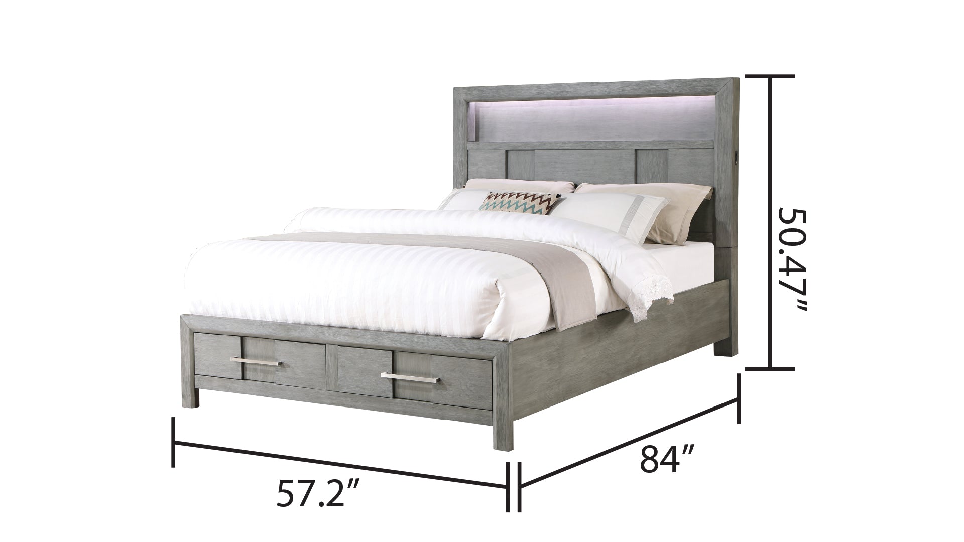 Modern Style Full 5Pc Storage Bedroom Set Made With Wood, Led Headboard, Bluetooth Speakers & Usb Ports Grey Box Spring Not Required Full Gray Wood 5 Piece Set Bedroom Bed Included,Chest Included,Dresser Included,Mirror Included,Nightstand Included