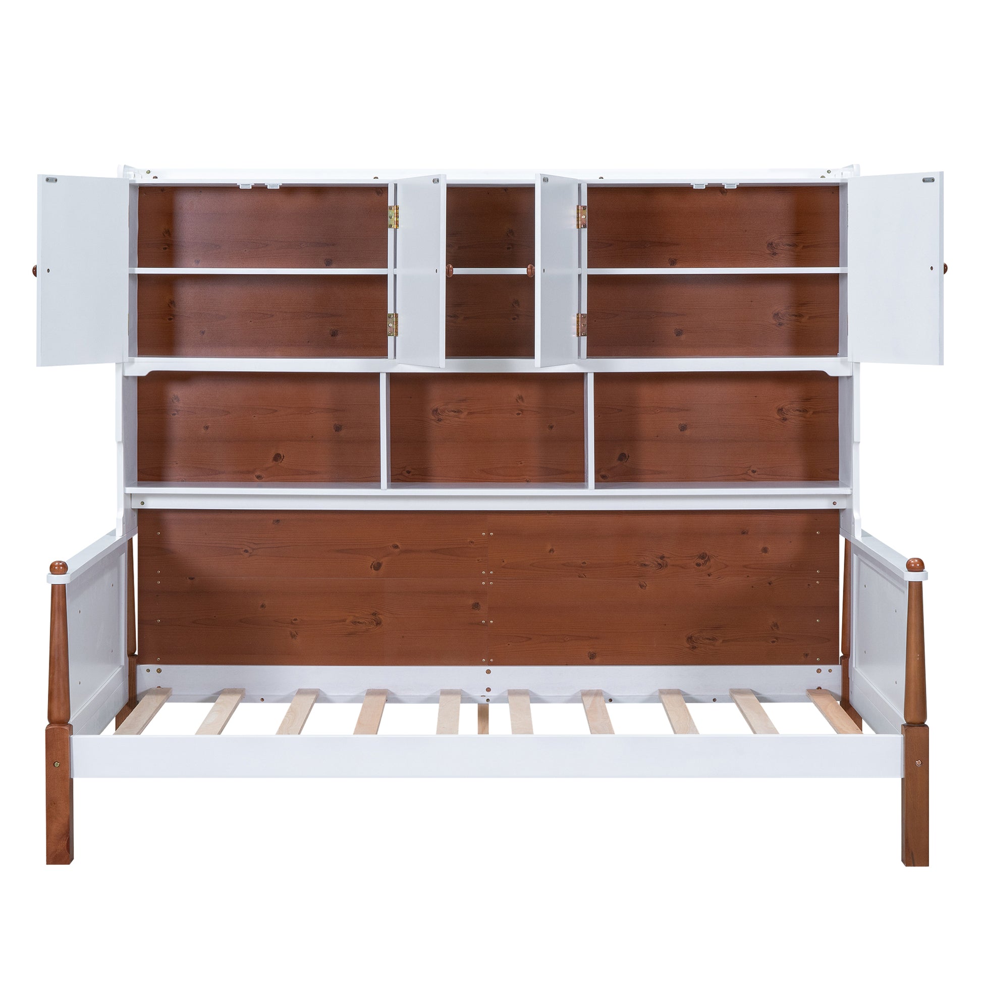 Twin Size Platform Bed With Multiple Storage, White Walnut Box Spring Not Required Twin White Walnut Wood Bedroom Solid Wood Mdf