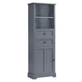 Bathroom Storage Cabinet, Tall Storage Cabinet With Two Drawers, Open Storage, Adjustable Shelf, Grey Grey Mdf