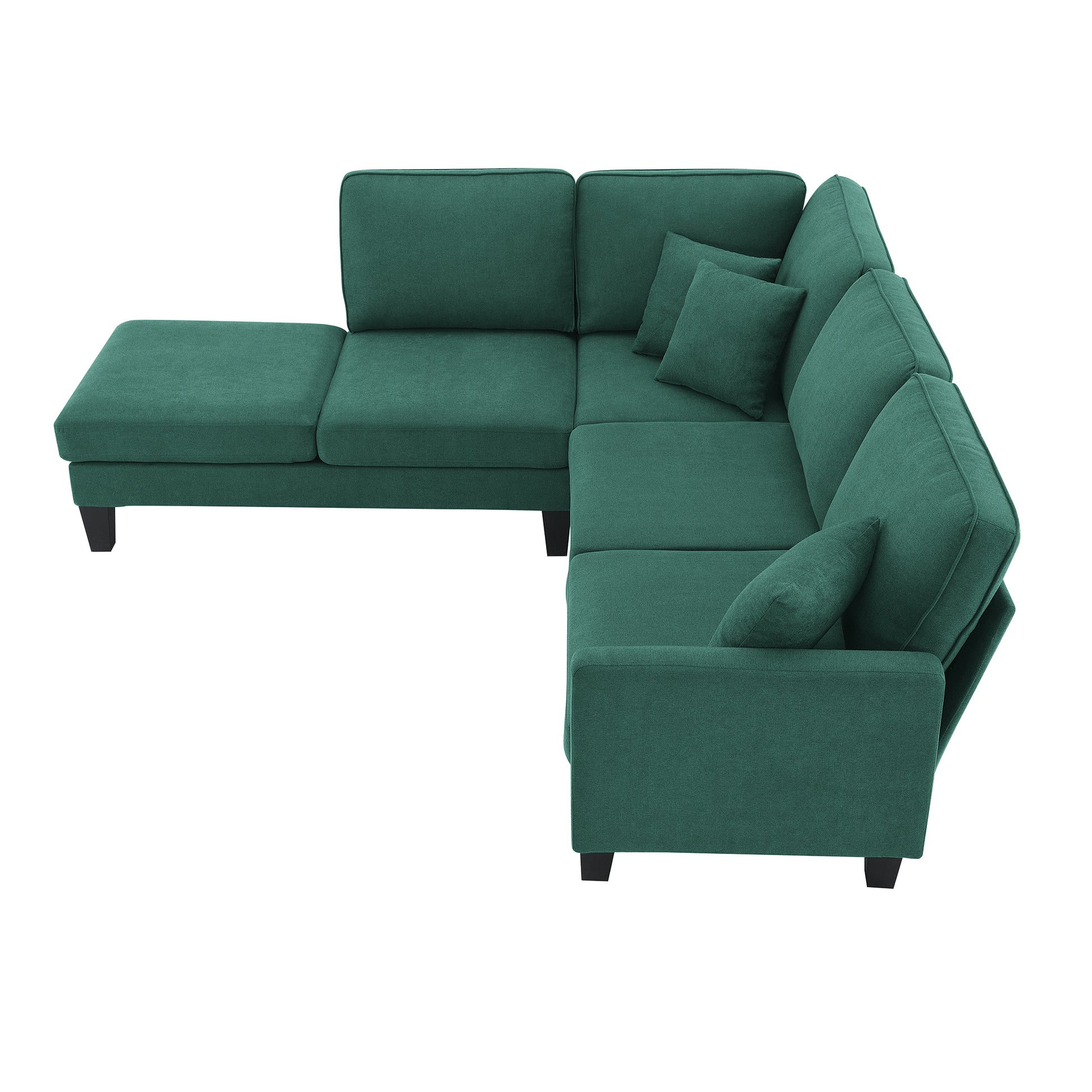 90*88" Terrycloth Modern Sectional Sofa,5 Seat Practical Couch Set With Chaise Lounge,L Shape Minimalist Indoor Furniture With 3 Pillows For Living Room,Apartment,Office, 3 Colors Green Fabric