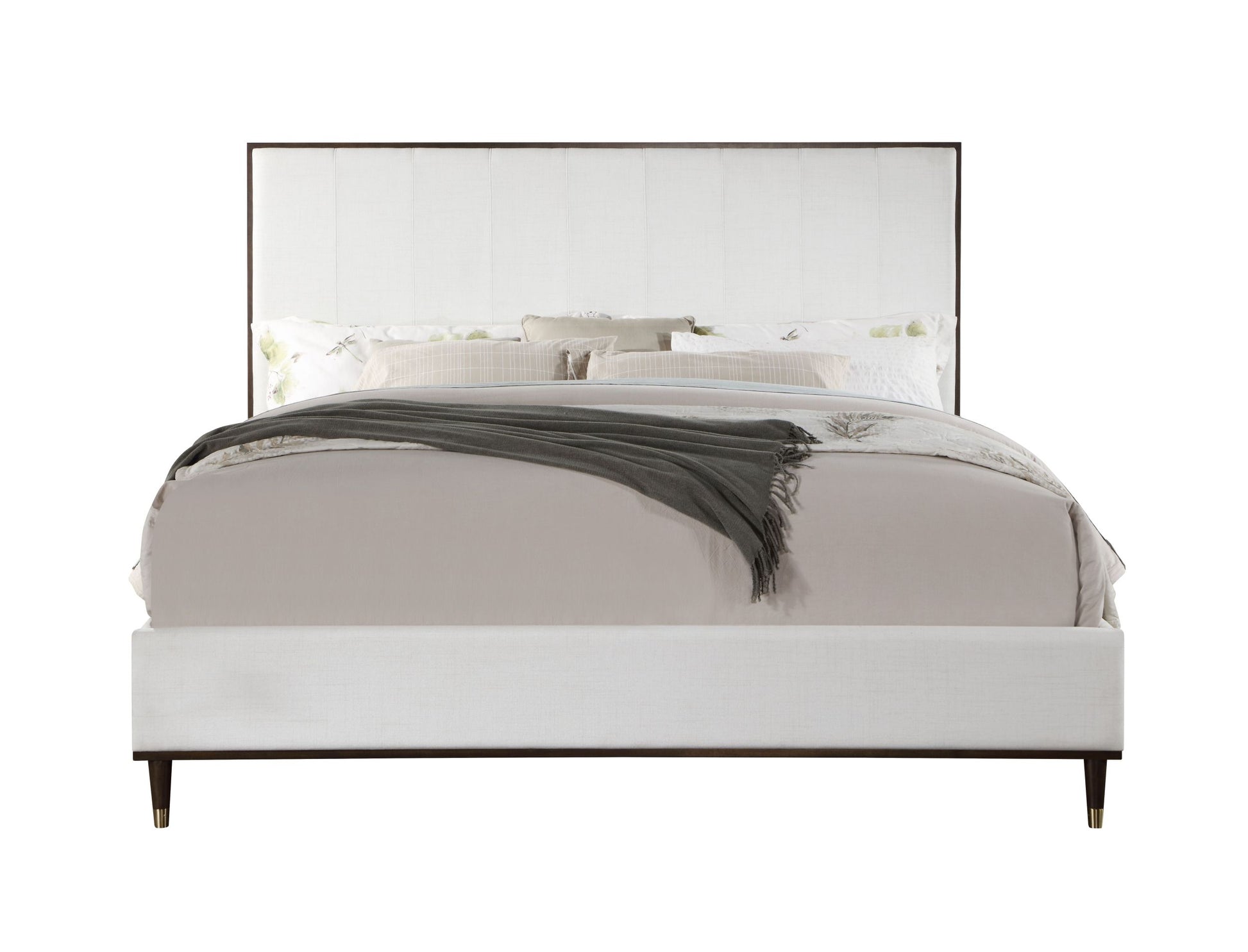 Carena Eastern King Bed, Light Gray Fabric, White & Brown Finish Bd02026Ek Gray Fabric