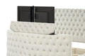 Maya Modern Style Crystal Tufted King Bed Made With Wood In Cream Box Spring Not Required King Cream Wood Bedroom Contemporary,Modern Slat Beds Upholstered Velvet Wood