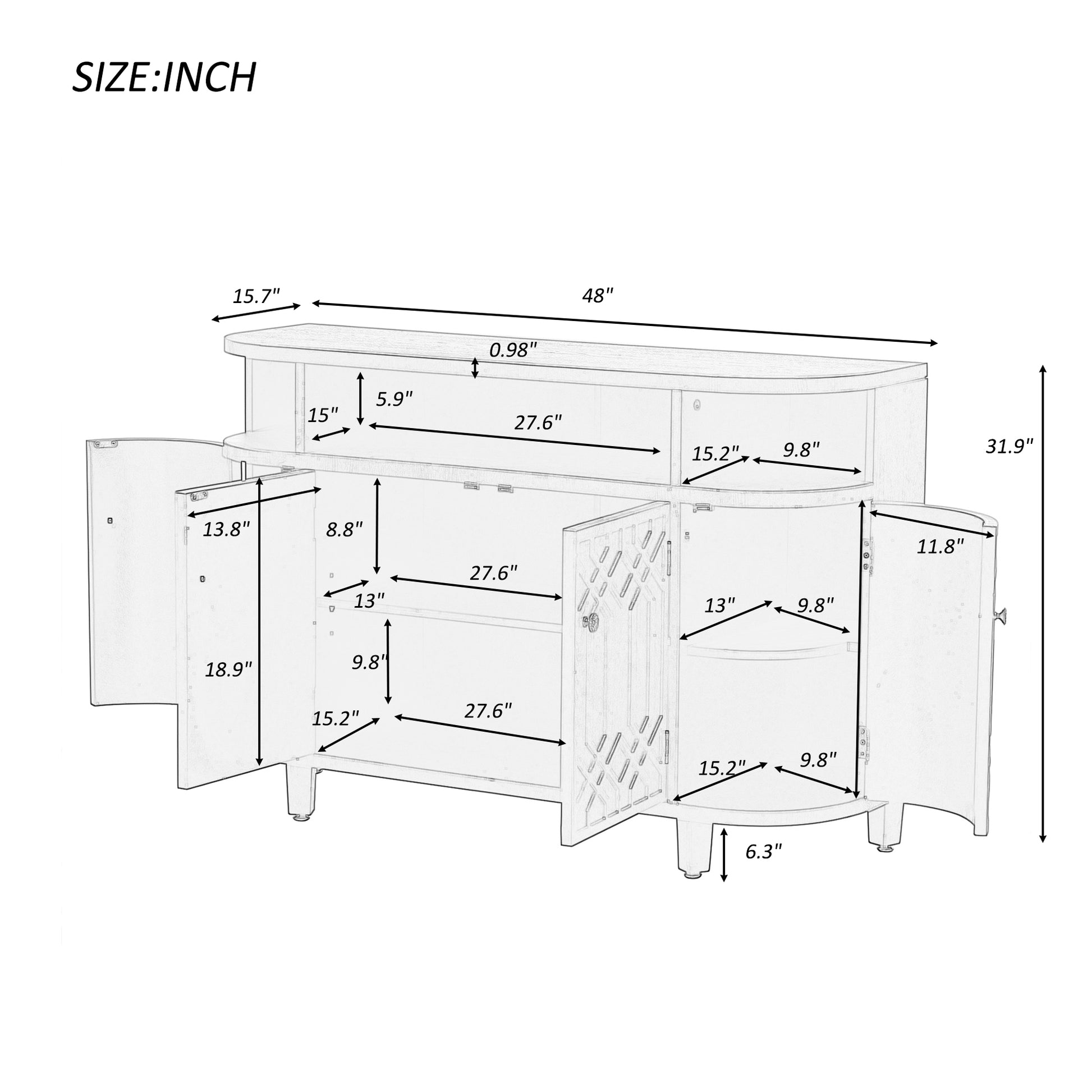 Curved Design Storage Cabinet Made Of Fraxinus Mandschuric Solid Wood Veneer, Featuring Four Doors And Adjustable Shelves, Suitable For Corridors, Entrances And Study. 3 4 Shelves Black Mdf