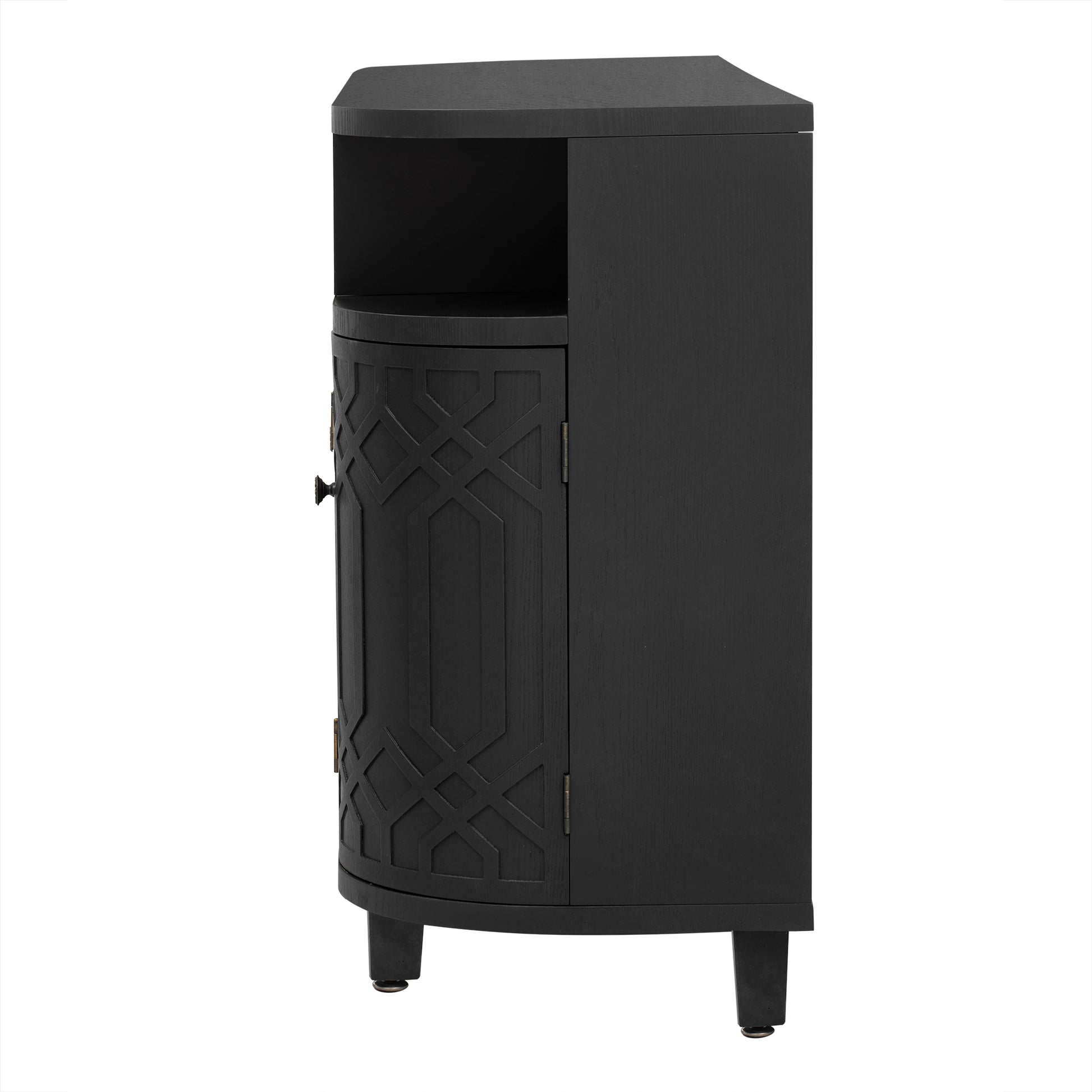 Curved Design Storage Cabinet Made Of Fraxinus Mandschuric Solid Wood Veneer, Featuring Four Doors And Adjustable Shelves, Suitable For Corridors, Entrances And Study. 3 4 Shelves Black Mdf