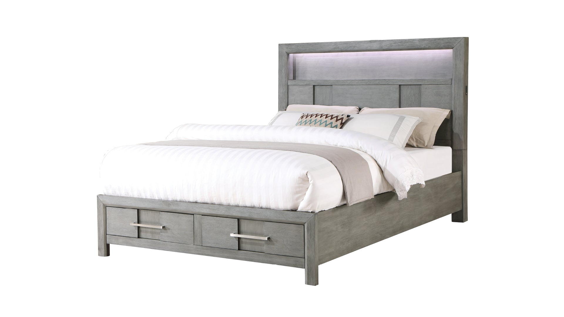 Modern Style King 5Pc Storage Bedroom Set Made With Wood, Led Headboard, Bluetooth Speakers & Usb Ports Grey Box Spring Not Required King Gray Wood 5 Piece Set Bedroom Bed Included,Chest Included,Dresser Included,Mirror Included,Nightstand Included