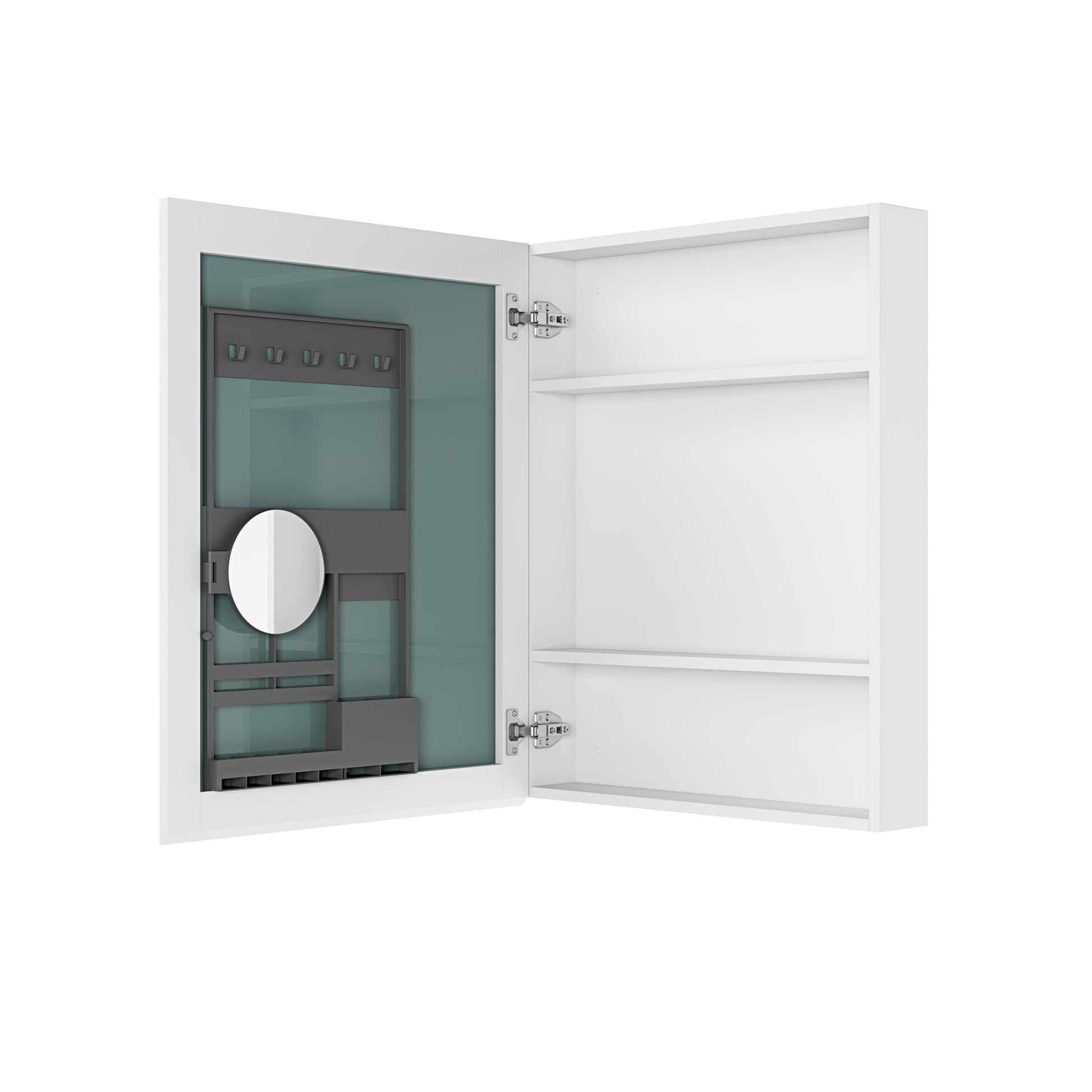 24" W X 30" H Single Door Bathroom Medicine Cabinet With Mirror, Recessed Or Surface Mount Bathroom Wall Cabinet, Beveled Edges,Silver White Engineered Wood