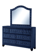 Monica Luxurious Four Poster Full 4 Pc Bed Made With Wood In Navy Box Spring Not Required Full Navy Wood 4 Piece Set Bedroom Modern Upholstered Velvet Tufted Wood
