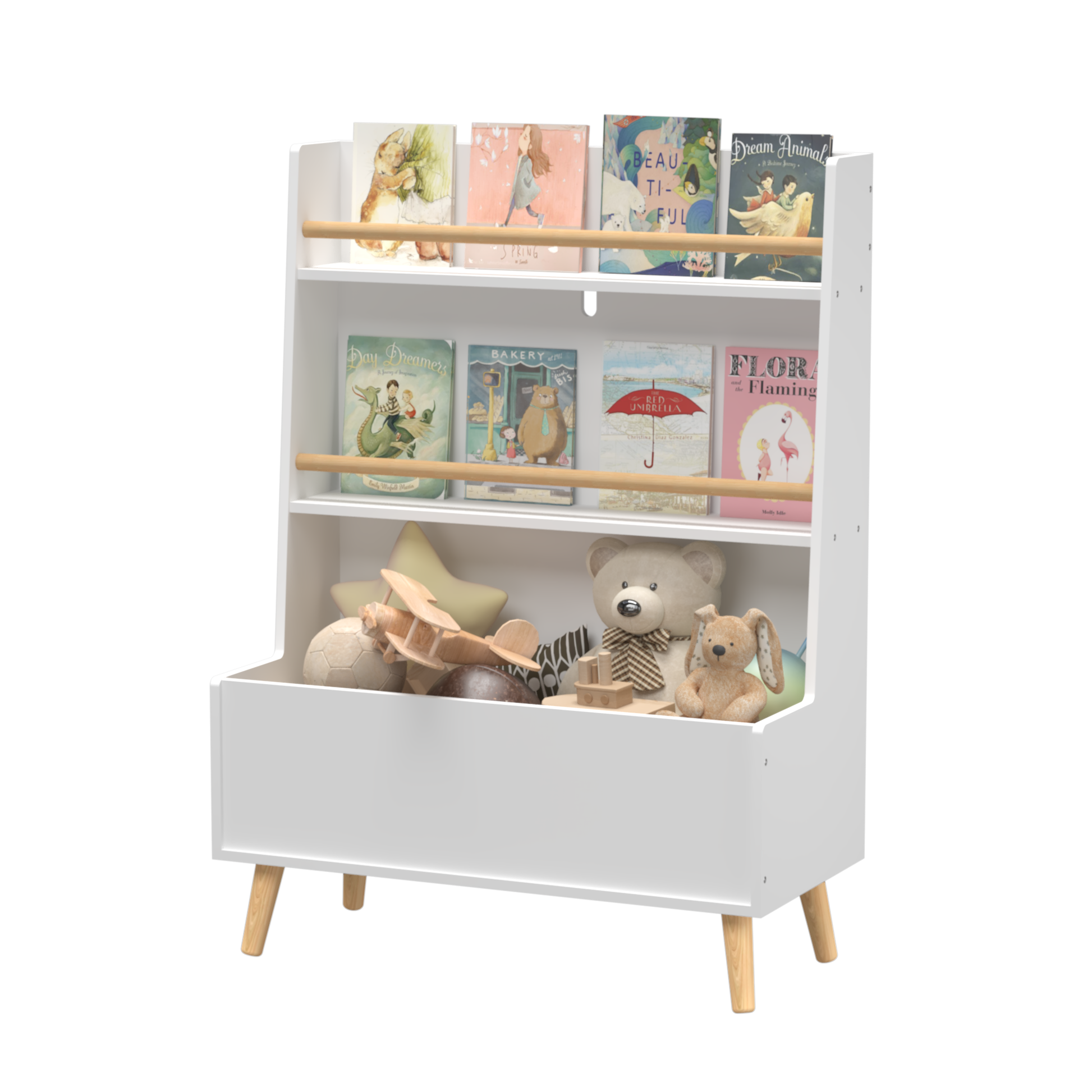 Kids Bookshelf, Book And Magazine Rack, Book Organizer, Toy Storage Cabinet Organizer, White White Mdf