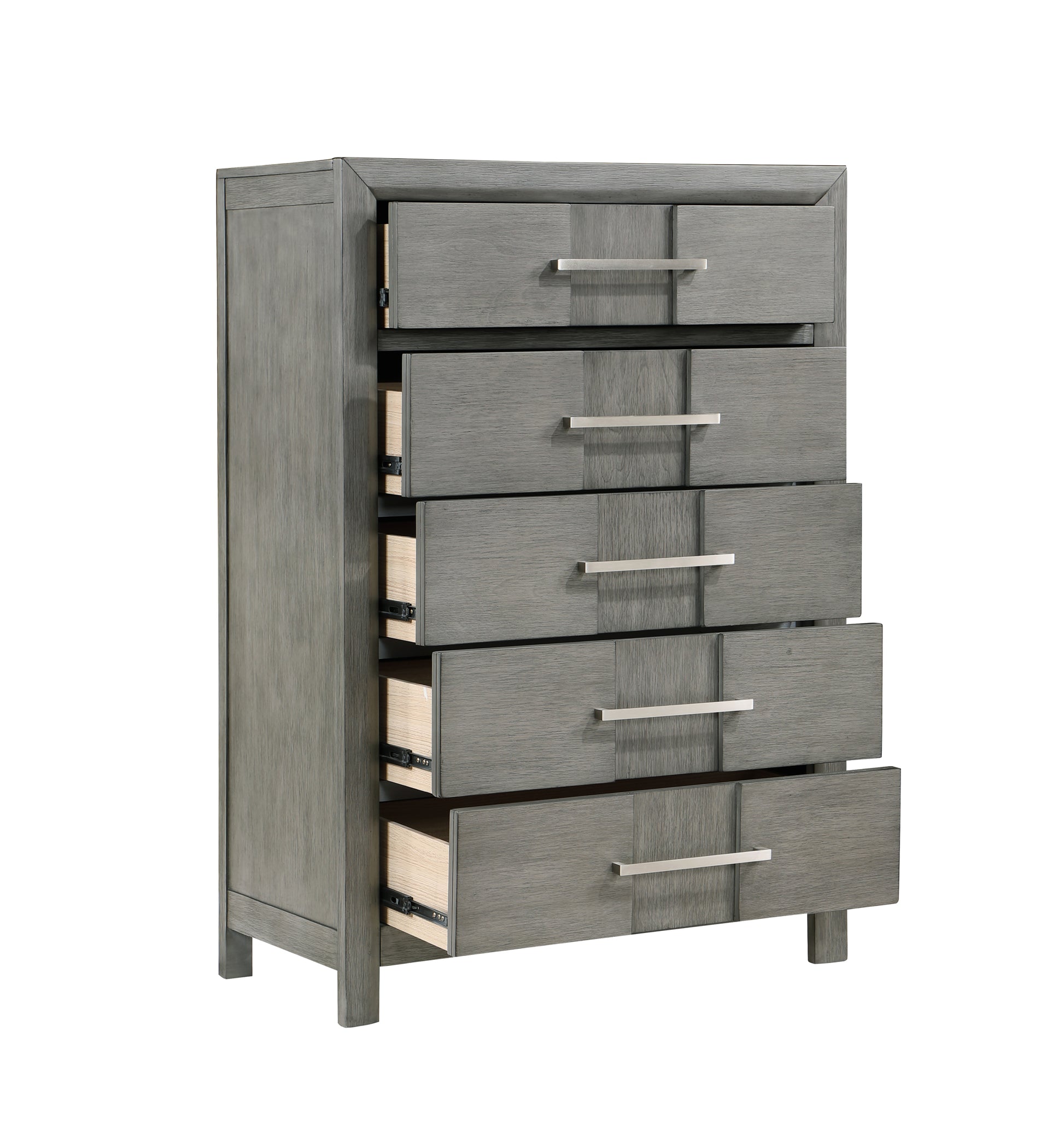 Kenzo Modern Style 5 Drawer Chest Made With Wood In Gray Gray Bedroom Contemporary,Modern Solid Wood Mdf Wood