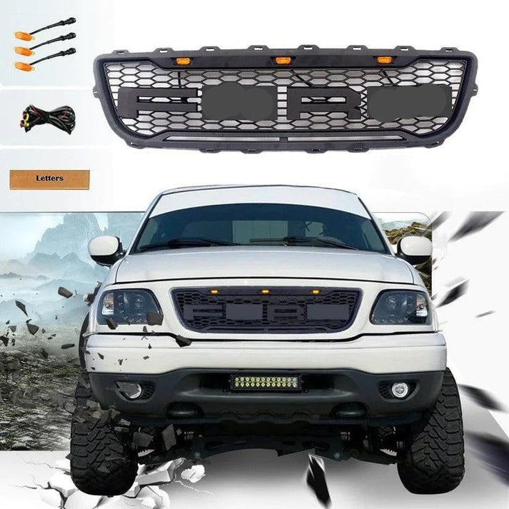 Front Grill For 1999 2000 2001 2002 2003 F150 Raptor Grill W Led Lights & Letters Matte Black Matt Black Abs Abs