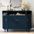 Curved Design Storage Cabinet Made Of Fraxinus Mandschuric Solid Wood Veneer, Featuring Four Doors And Adjustable Shelves, Suitable For Corridors, Entrances And Study. 3 4 Shelves Navy Blue Mdf