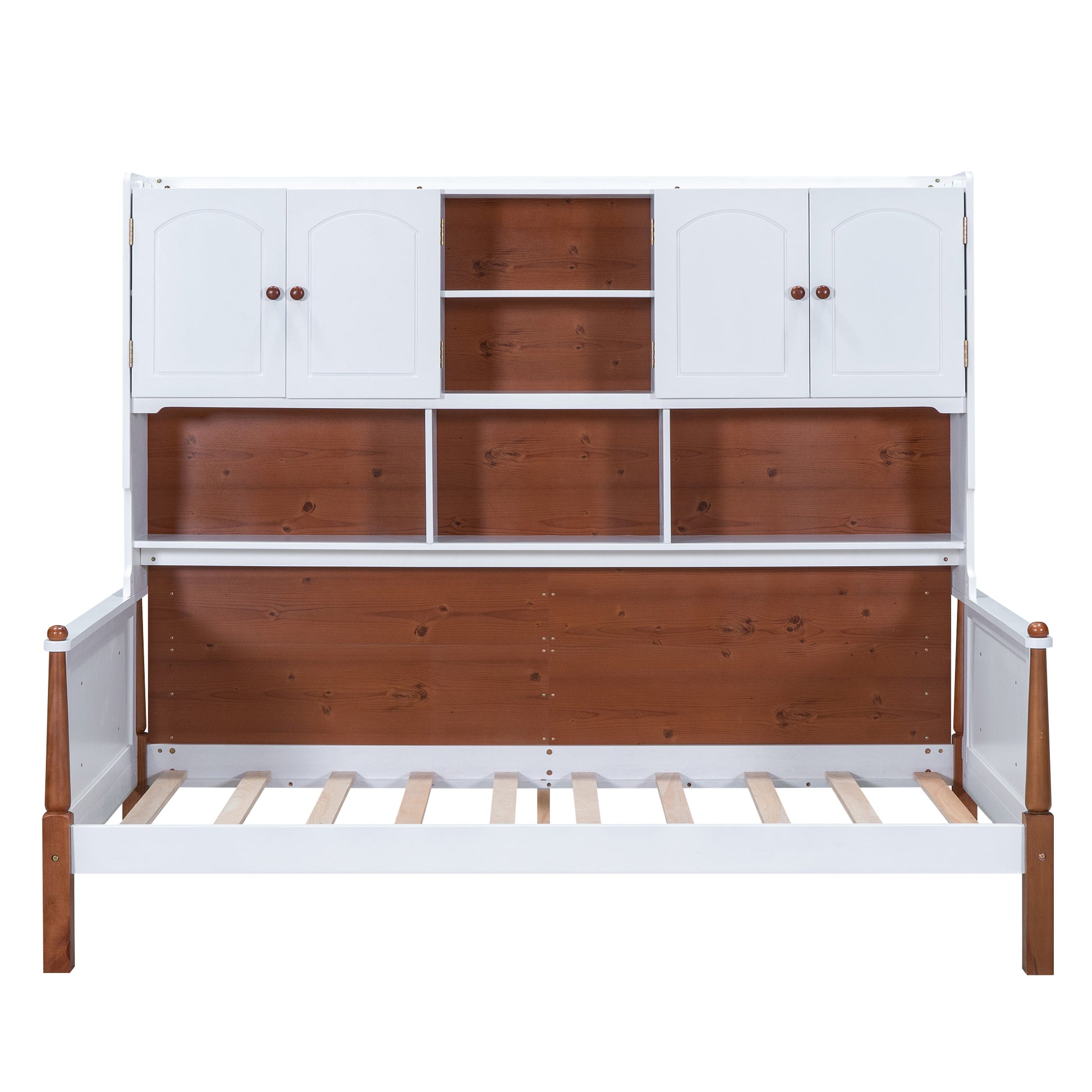 Twin Size Platform Bed With Multiple Storage, White Walnut Box Spring Not Required Twin White Walnut Wood Bedroom Solid Wood Mdf