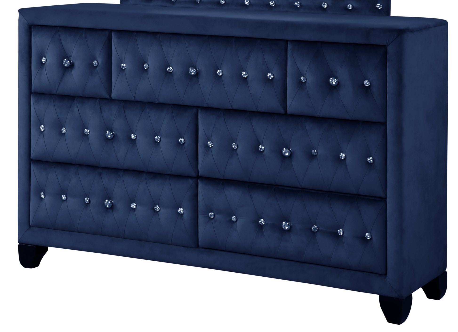 Maya Modern Style Crystal Tufted King 4Pc Bed Room Set Made With Wood In Blue Box Spring Not Required King Blue Wood 4 Piece Set Bedroom Bed Included,Dresser Included,Mirror Included,Nightstand Included Modern Upholstered Velvet Tufted Wood