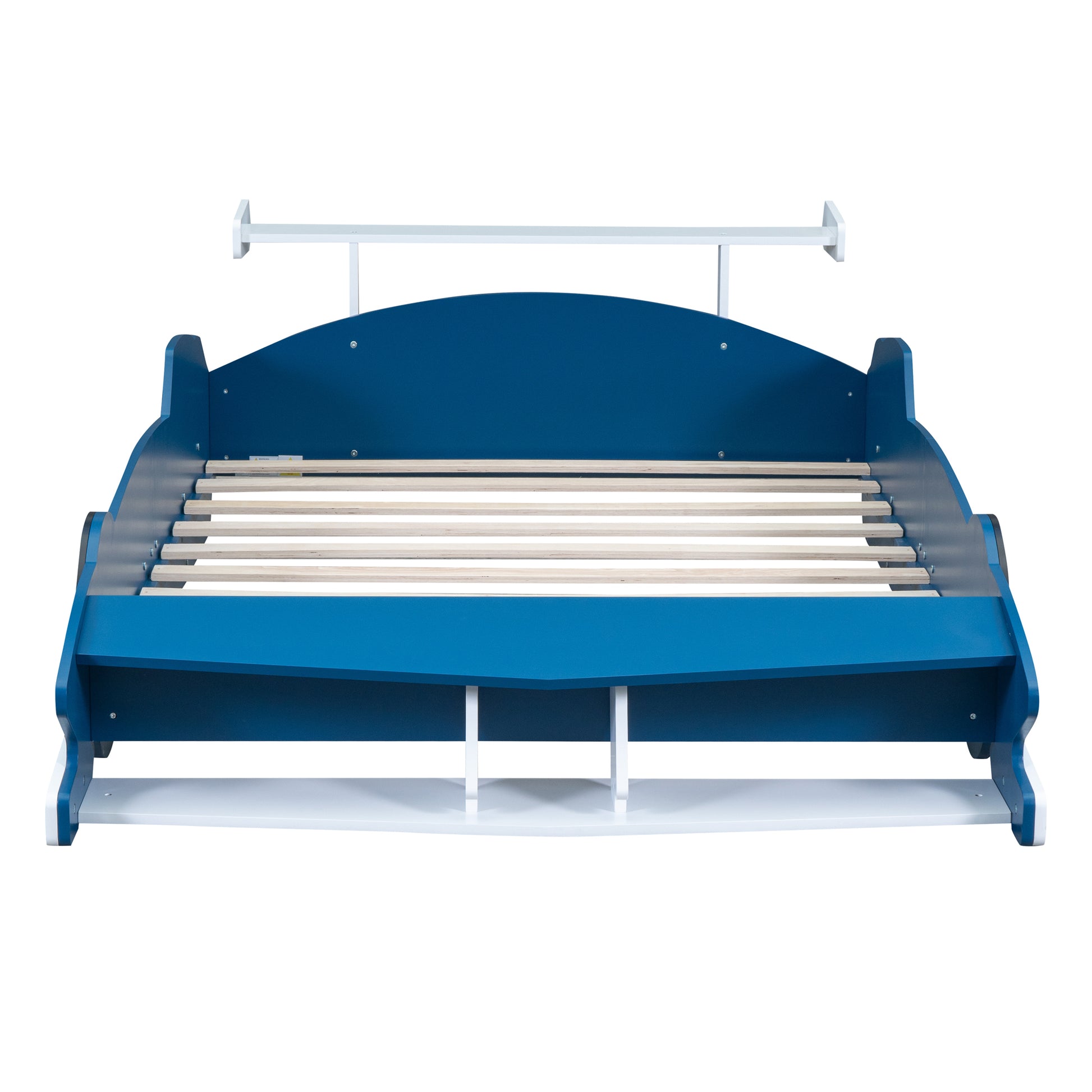 Full Size Race Car Shaped Platform Bed With Wheels,Blue Blue Plywood