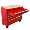 9 Drawers Multifunctional Tool Cart With Wheels And Wooden Top Red Steel