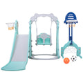 5 In 1 Slide And Swing Playing Set, Toddler Extra Long Slide With 2 Basketball Hoops, Football, Ringtoss, Indoor Outdoor Gray Hdpe