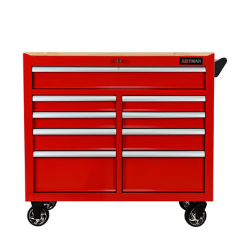 9 Drawers Multifunctional Tool Cart With Wheels And Wooden Top Red Steel