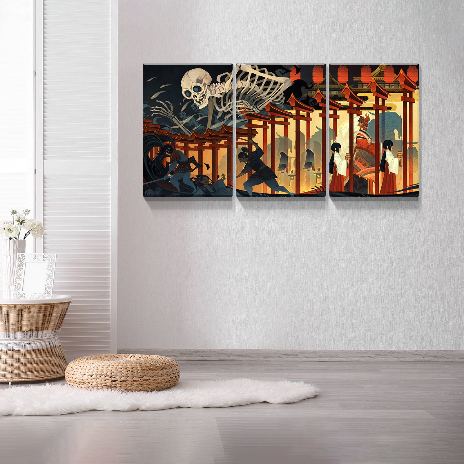 3 Panels Framed Canvas Japanese Wall Art Decor,3 Pieces Ukiyo E Style Painting Decoration Painting For Chrismas Gift, Office,Dining Room,Living Room, Bathroom, Bedroom Decor Ready To Hang Rectangle Framed Multicolor Oversized 41In Canvas Fantasy&Sci Fi