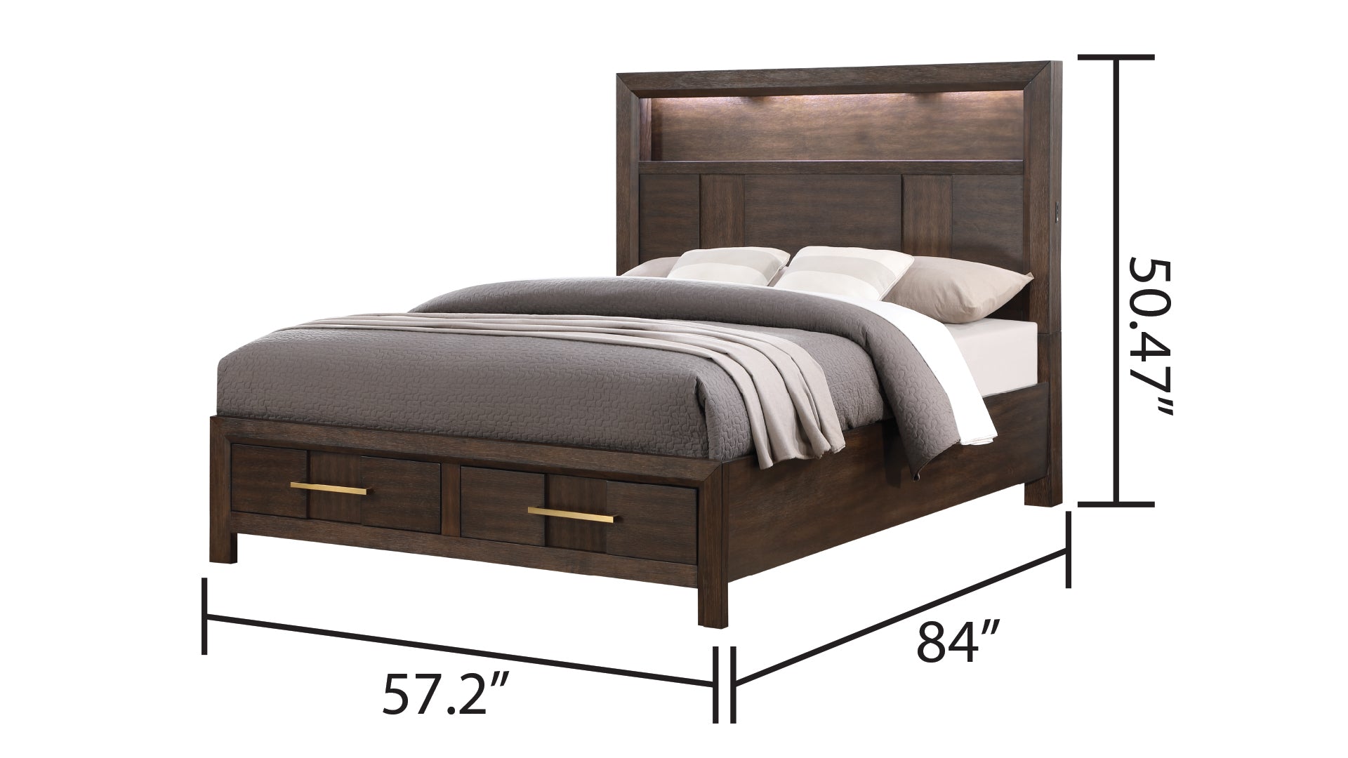 Kenzo Modern Style Full 5Pc Storage Bedroom Set Made With Wood, Led Headboard, Bluetooth Speakers & Usb Ports Walnut Box Spring Not Required Full Walnut Wood 5 Piece Set Bedroom Bed Included,Chest Included,Dresser Included,Mirror Included,Nightstand