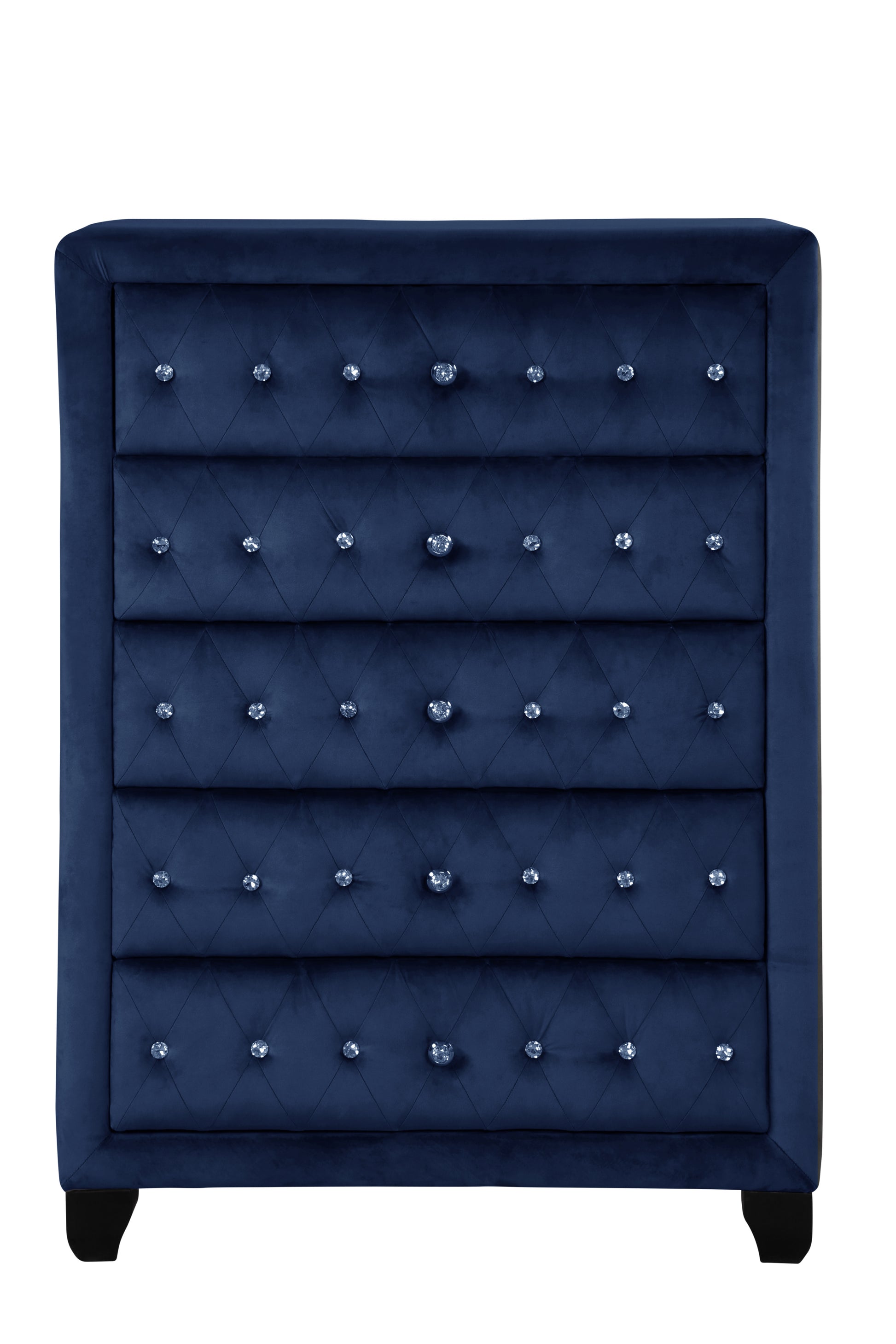 Monica Luxurious Four Poster Full 5 Pc Bed Made With Wood In Navy Box Spring Not Required Full Navy Wood 5 Piece Set Bedroom Bed Included,Chest Included,Dresser Included,Mirror Included,Nightstand Included Modern Upholstered Velvet Tufted Wood