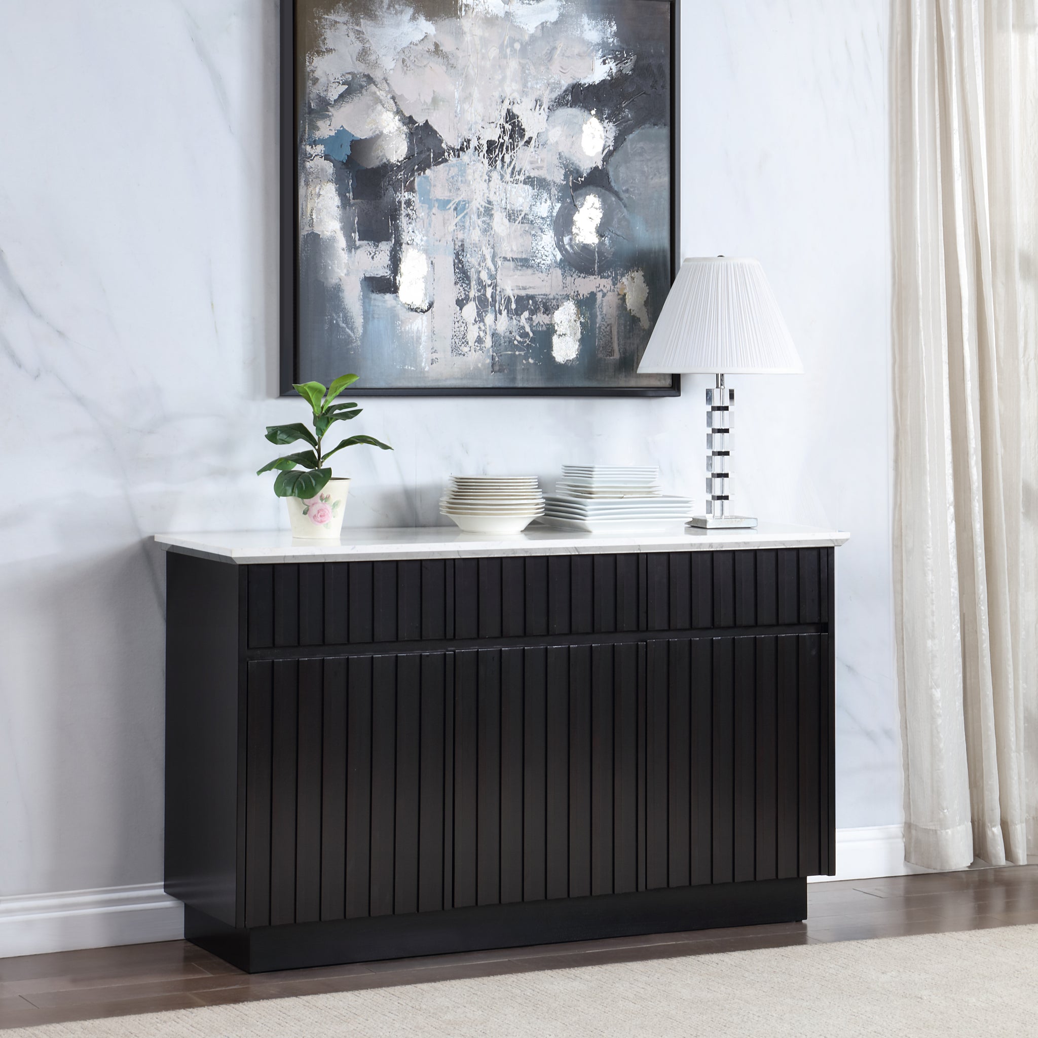 Jaramillo Server, Engineering Marble & Black Finish Dn02475 Black Wood