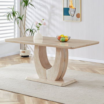 Modern Minimalist Luxury Mdf Rectangular Dining Table With Light Yellow Textured Stickers On The Table. Suitable For Restaurants, Living Rooms, Kitchens, And Study Rooms.F 1280 "63* "37* "30 Light Yellow Mdf