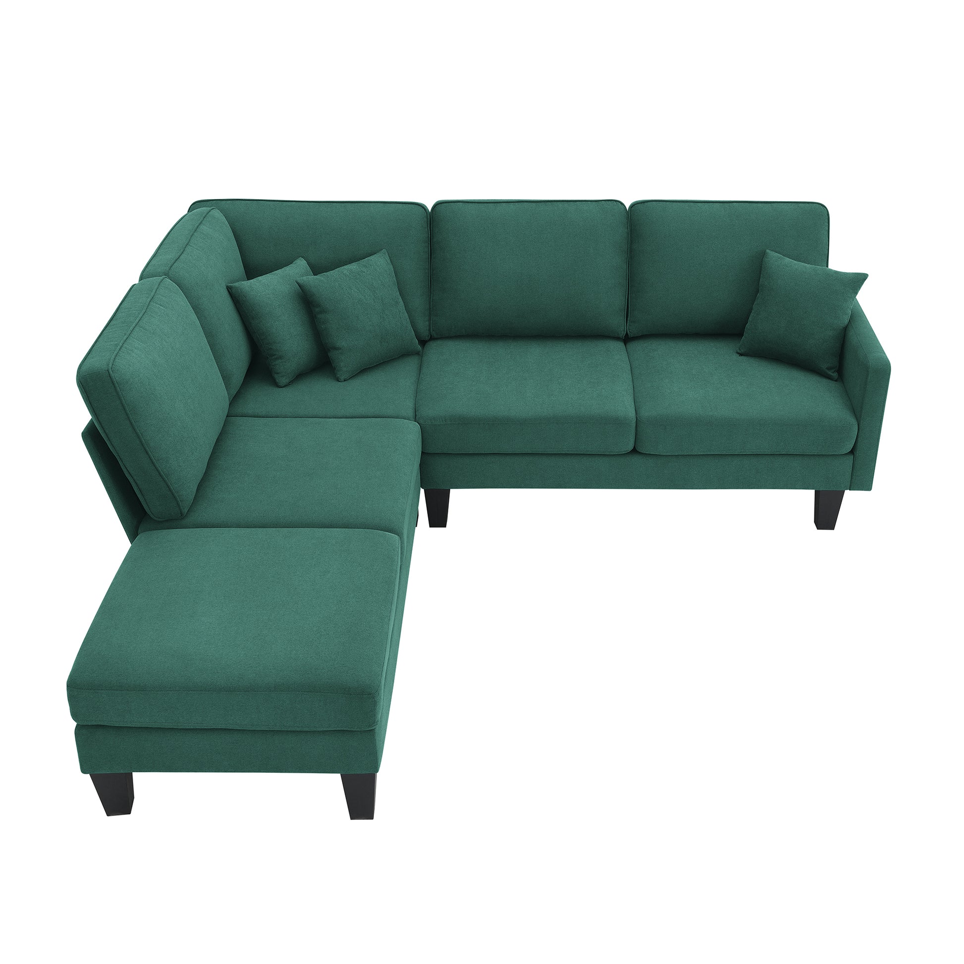 90*88" Terrycloth Modern Sectional Sofa,5 Seat Practical Couch Set With Chaise Lounge,L Shape Minimalist Indoor Furniture With 3 Pillows For Living Room,Apartment,Office, 3 Colors Green Fabric