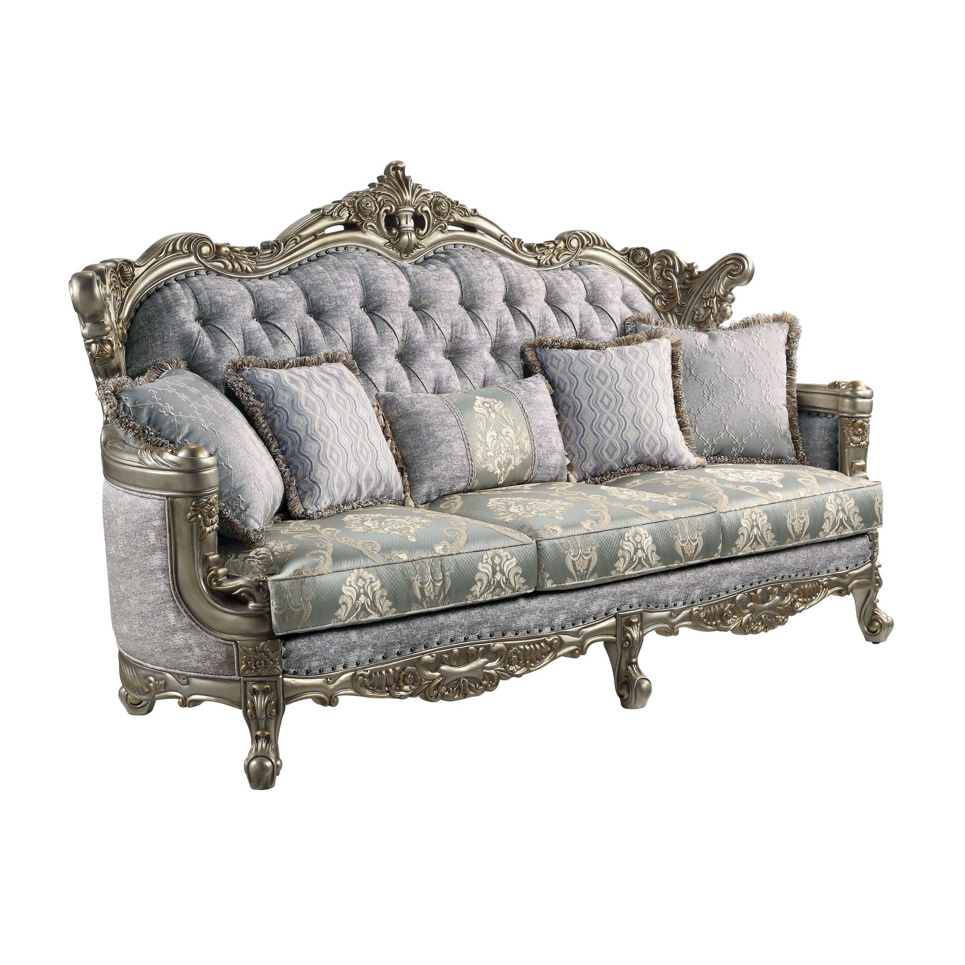 Miliani Sofa W 5 Pillows, Fabric & Antique Bronze Finish Lv01780 Antique Bronze Fabric