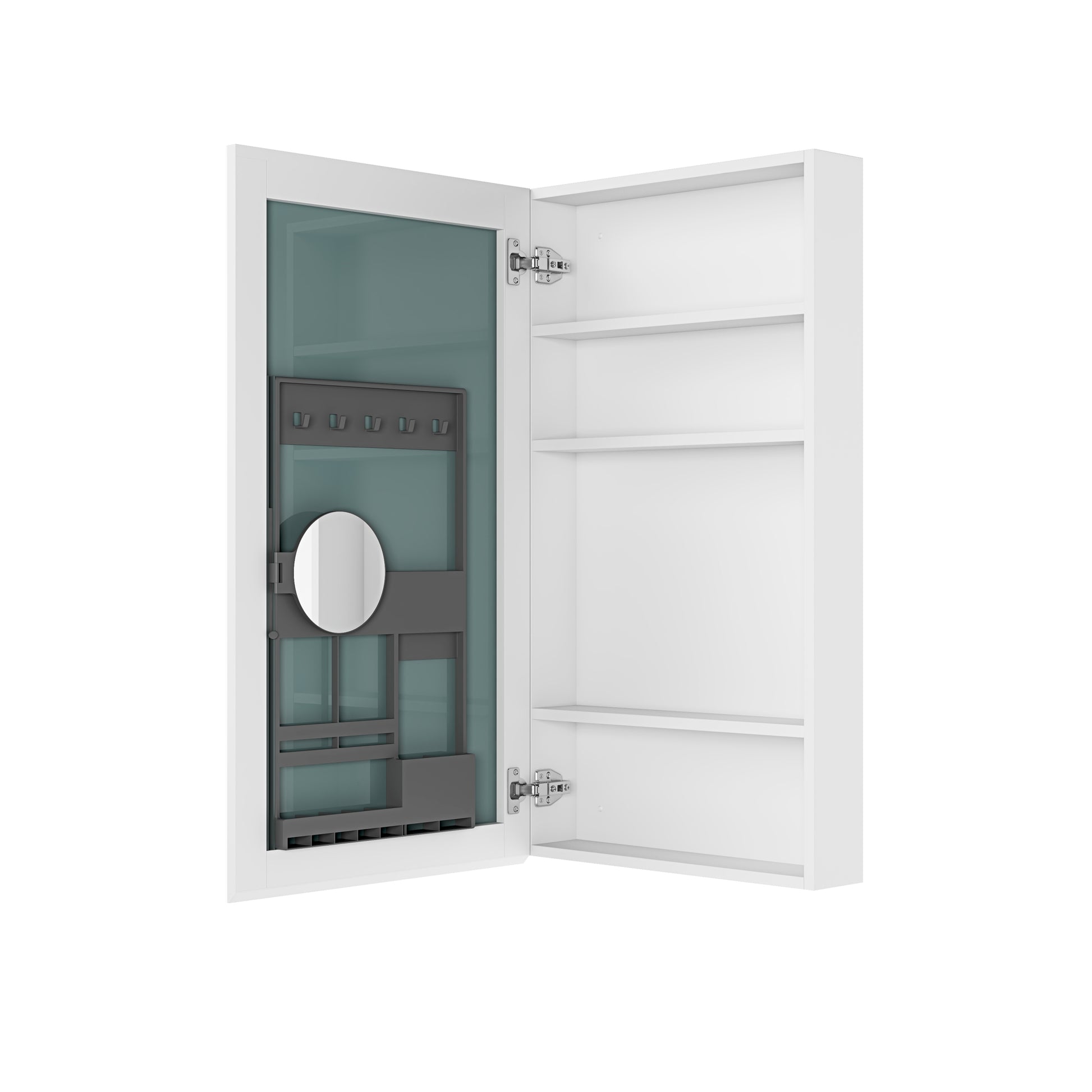 20" W X 36" H Single Door Bathroom Medicine Cabinet With Mirror, Recessed Or Surface Mount Bathroom Wall Cabinet, Beveled Edges,Silver White Engineered Wood