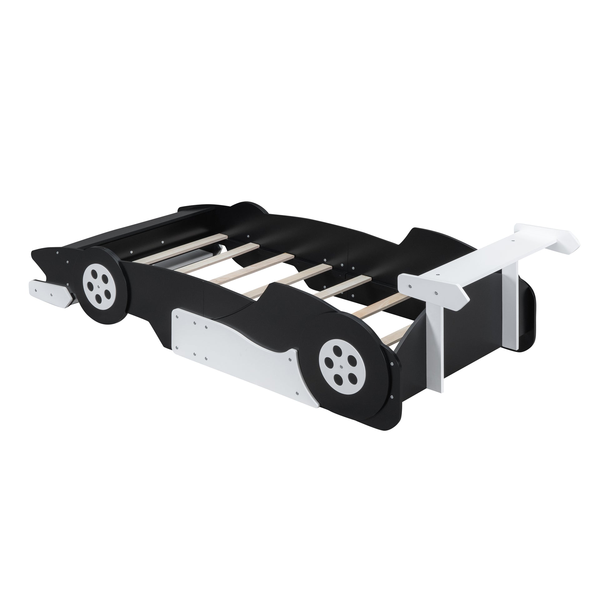 Twin Size Race Car Shaped Platform Bed With Wheels,Black Black Plywood