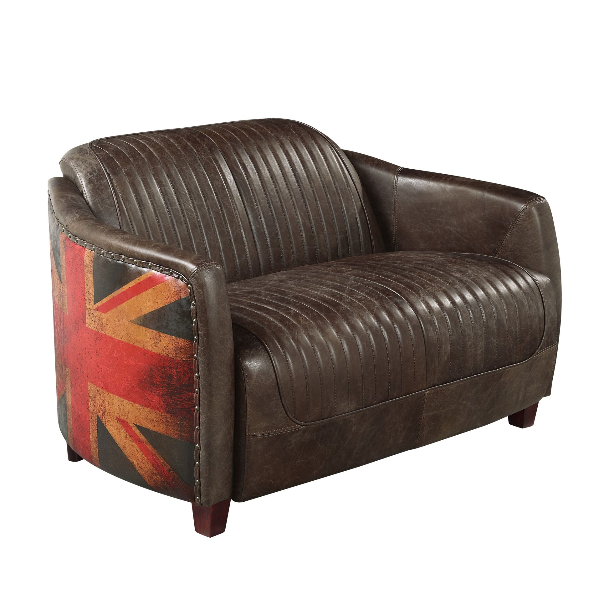 Brancaster Loveseat, Antique Slate Top Grain Leather Lv01810 Brown Leather