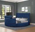 Maya Modern Style Crystal Tufted King Bed Made With Wood In Blue Box Spring Not Required King Blue Wood Bedroom Modern Slat Beds Upholstered Wood