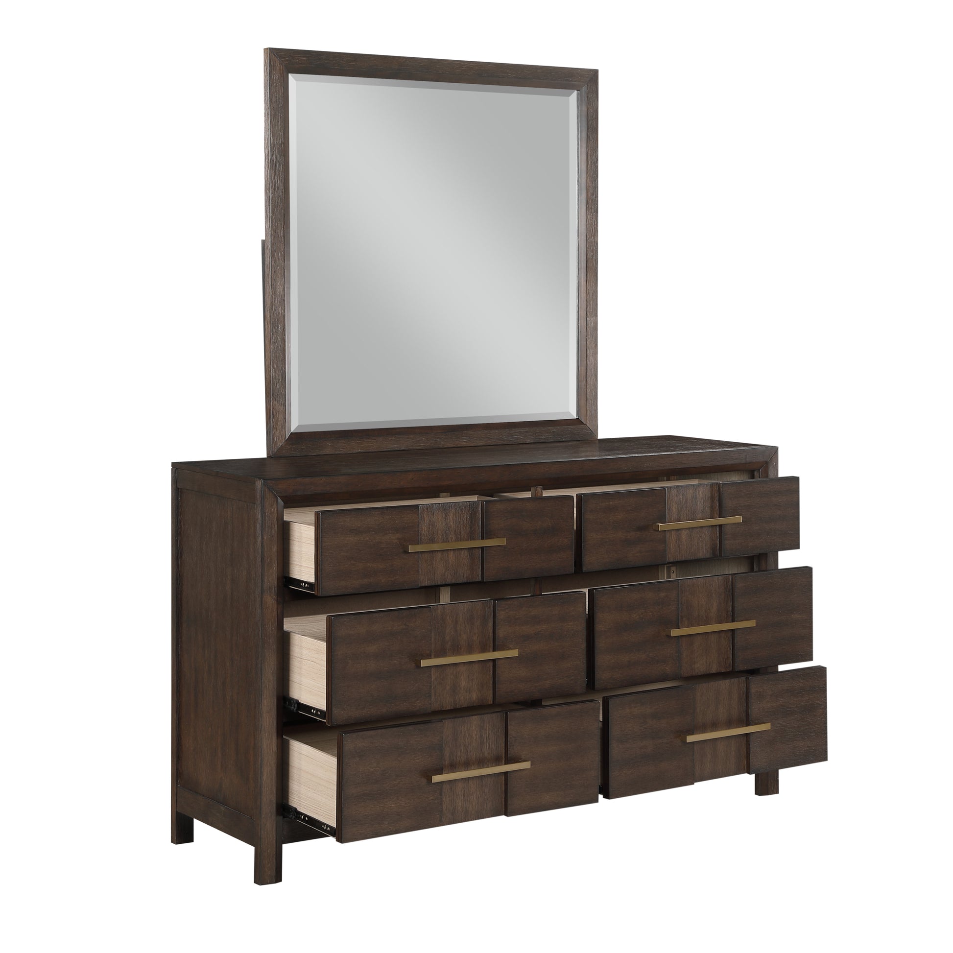 Kenzo Modern Style 6 Drawer Dresser Made With Wood In Walnut Walnut Bedroom Contemporary,Modern Solid Wood Mdf Wood