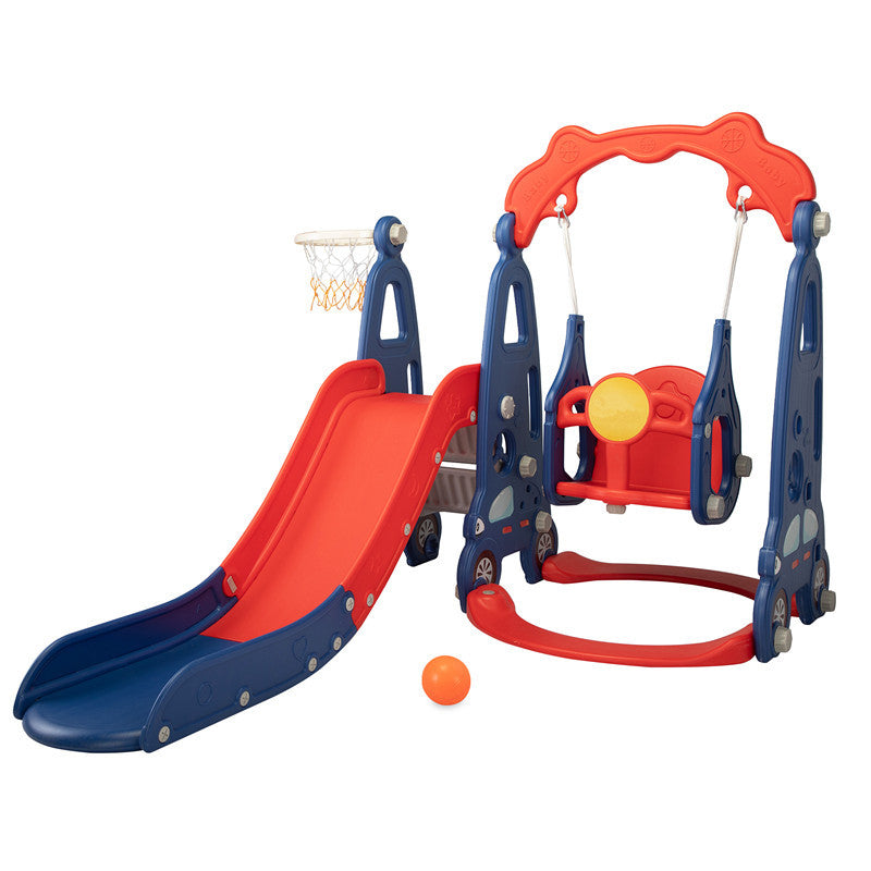 3 In 1 Slide And Swing Set With Basketball Hoop For 1 8 Years Old Children Indoor And Outdoor, Red & Blue Blue Red Hdpe