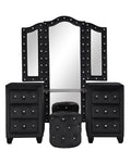 Maya Crystal Tufted Queen 5 Pc Vanity Bedroom Set Made With Wood In Black Box Spring Not Required Queen Black Wood 5 Piece Set Bedroom Modern Upholstered Velvet Tufted Wood