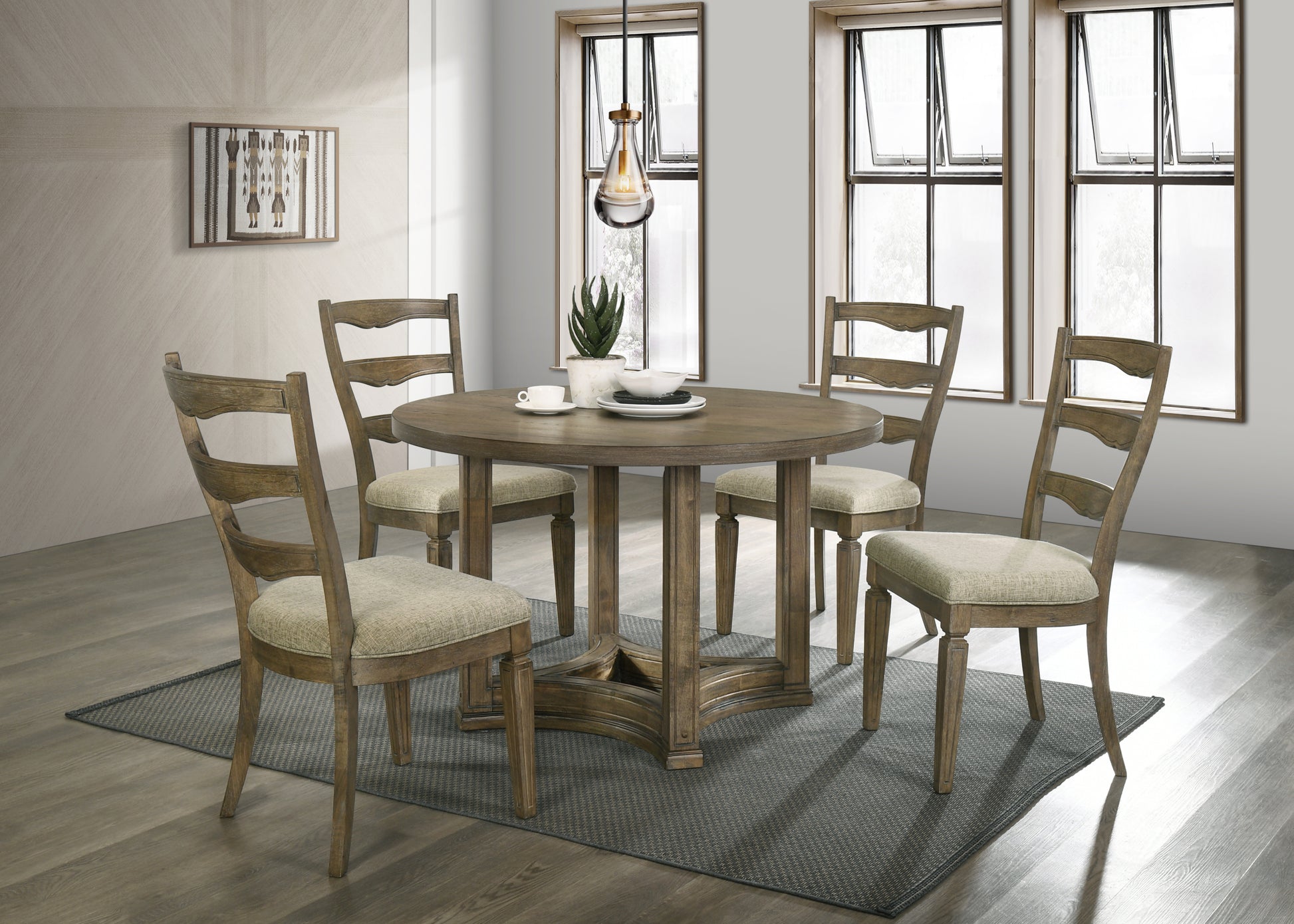 Parfield Round Dining Table, Weathered Oak Finish Dn01809 Oak Wood