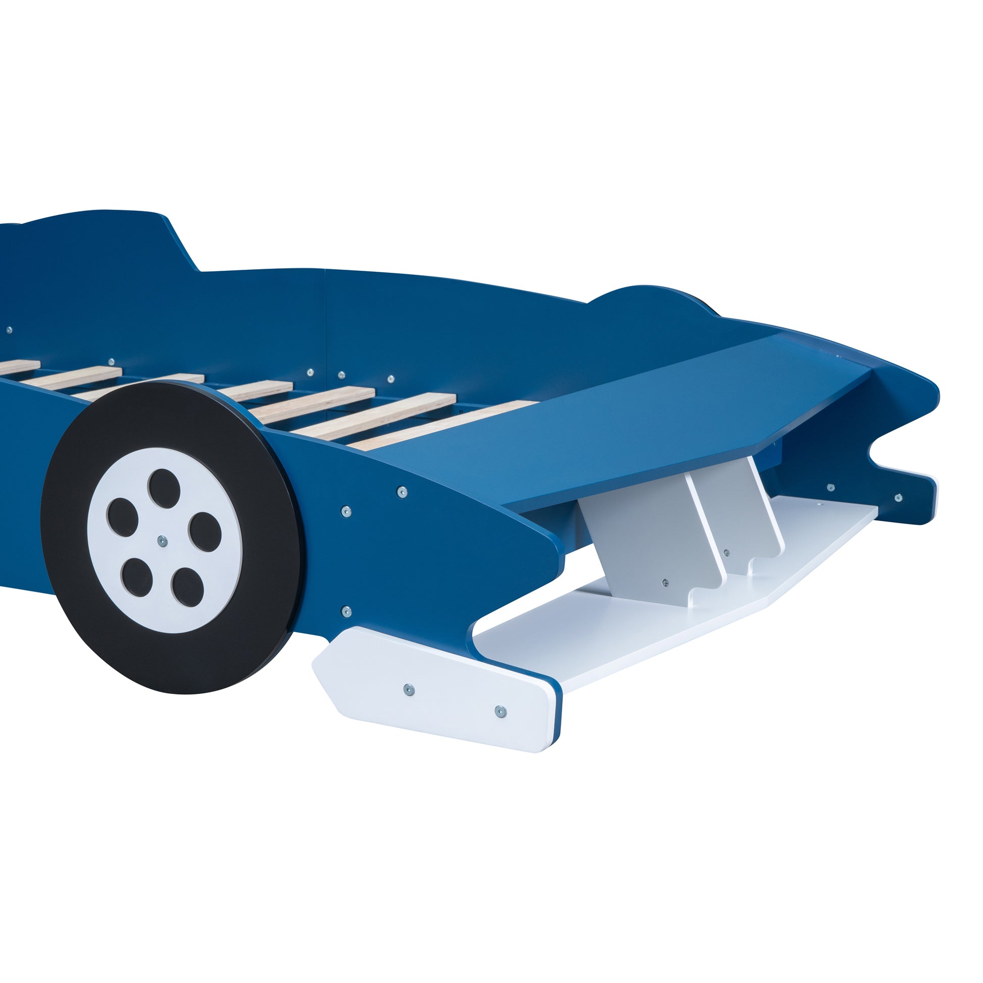 Full Size Race Car Shaped Platform Bed With Wheels,Blue Blue Plywood