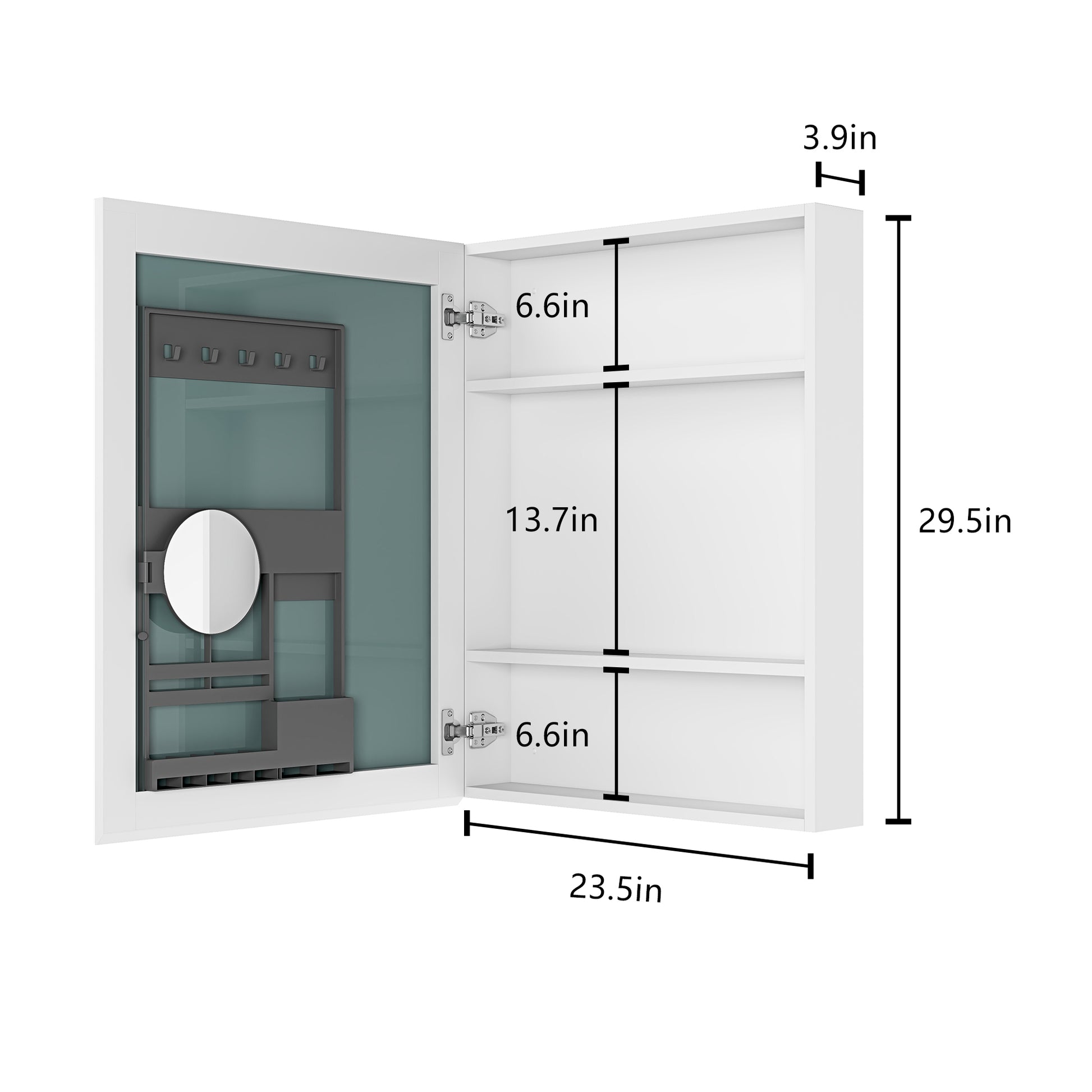 24" W X 30" H Single Door Bathroom Medicine Cabinet With Mirror, Recessed Or Surface Mount Bathroom Wall Cabinet, Beveled Edges,Silver White Engineered Wood