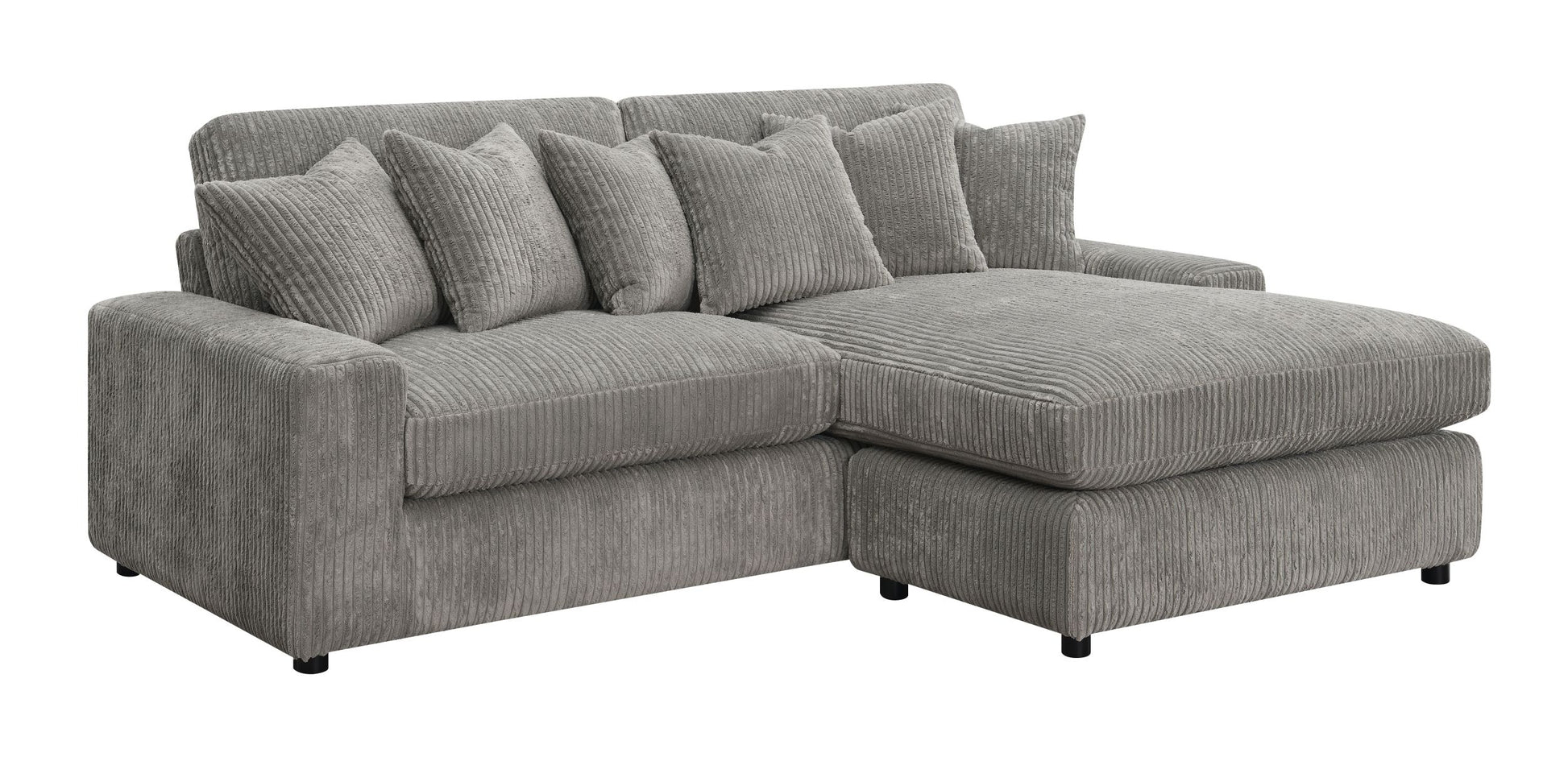 Tavia Sectional Sofa W 6 Pillows, Gray Corduroy Lv01882 Gray Corduroy