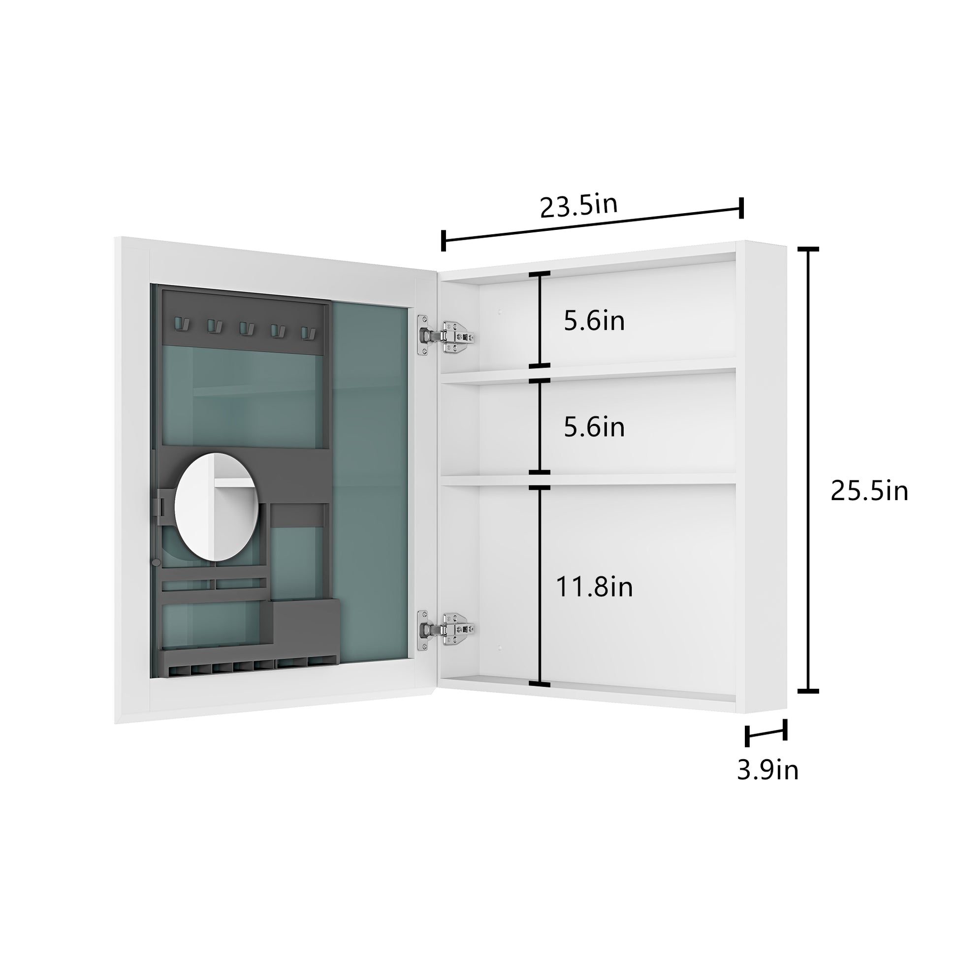 24" W X 26" H Single Door Bathroom Medicine Cabinet With Mirror, Recessed Or Surface Mount Bathroom Wall Cabinet, Beveled Edges,Silver White Engineered Wood