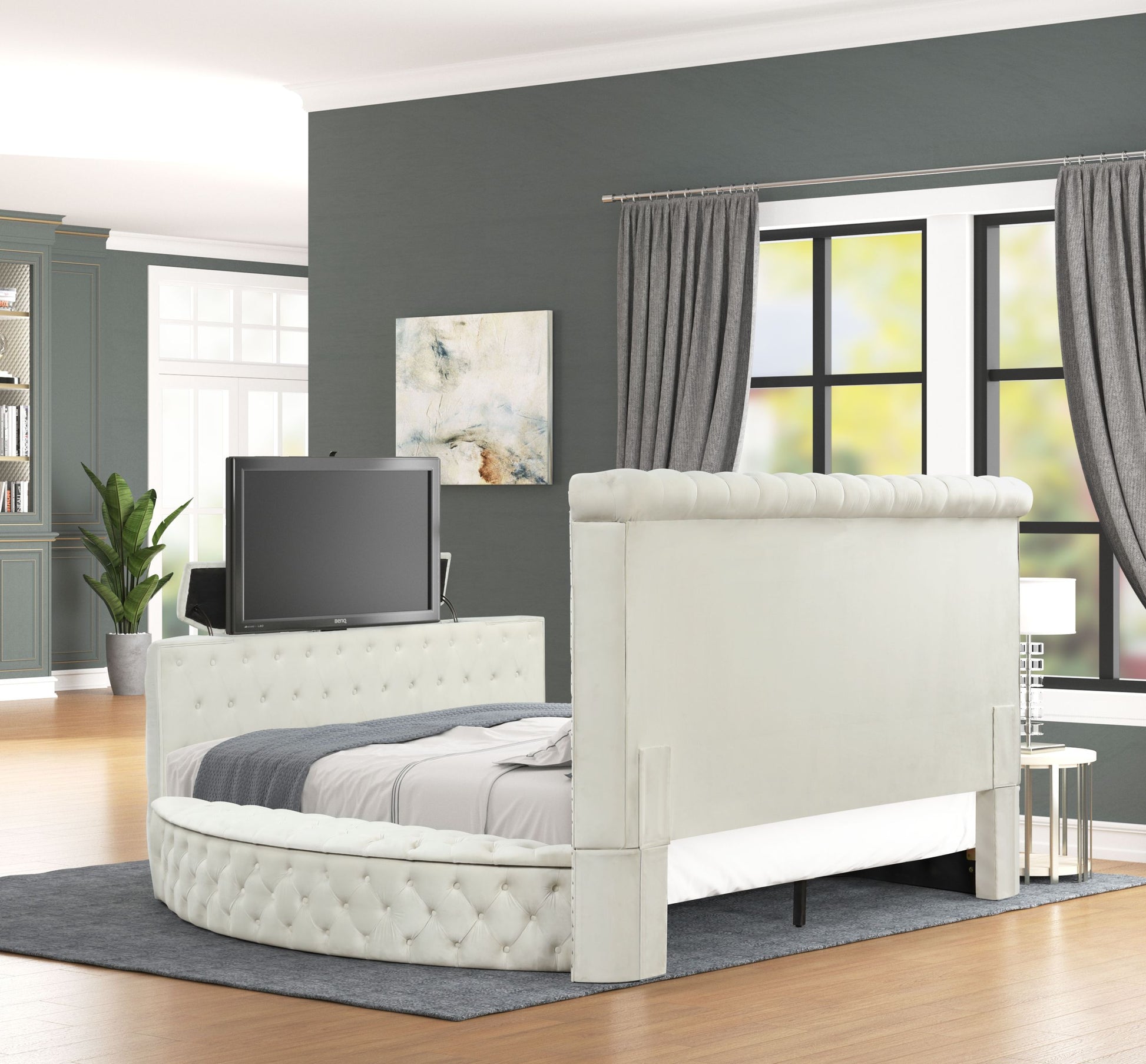 Maya Modern Style Crystal Tufted King 5Pc Bed Room Set Made With Wood In Cream Box Spring Not Required King Cream Wood 5 Piece Set Bedroom Bed Included,Chest Included,Dresser Included,Mirror Included,Nightstand Included Contemporary,Modern Upholstered