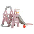 Kids Swing And Slide Set 3 In 1 Slide With Basketball Hoop For Indoor And Outdoor Activity Center, Pink Gray Pink Grey Hdpe