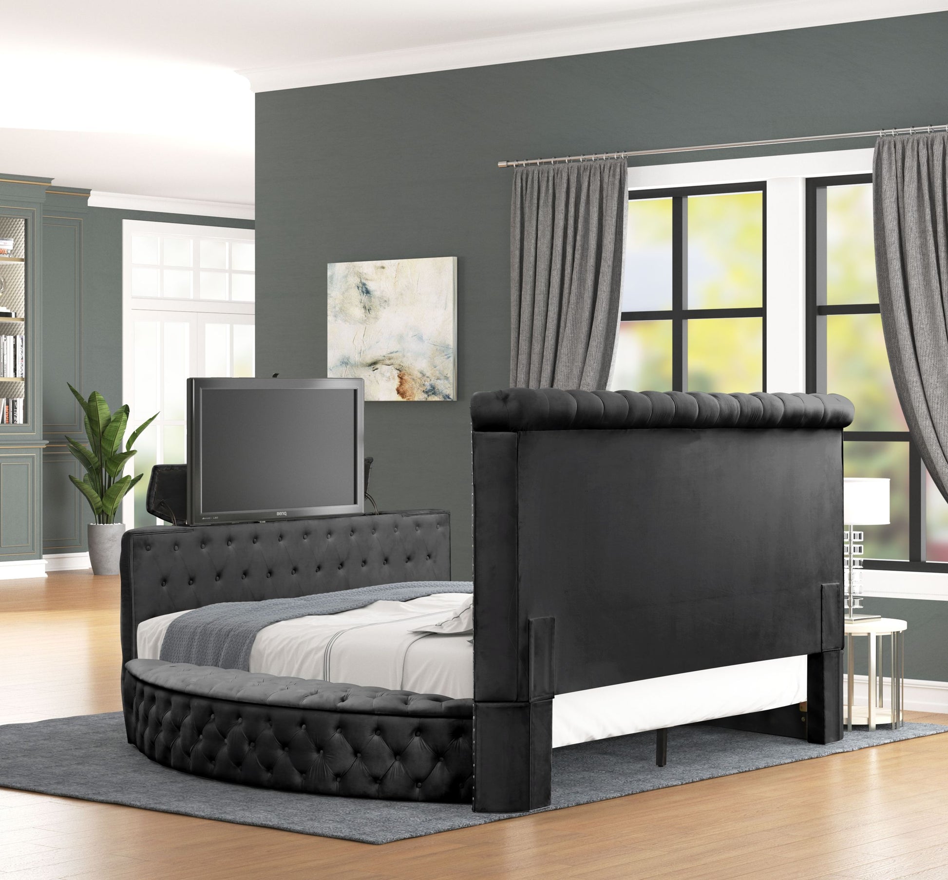 Maya Crystal Tufted Queen 5 Pc Vanity Bedroom Set Made With Wood In Black Box Spring Not Required Queen Black Wood 5 Piece Set Bedroom Modern Upholstered Velvet Tufted Wood